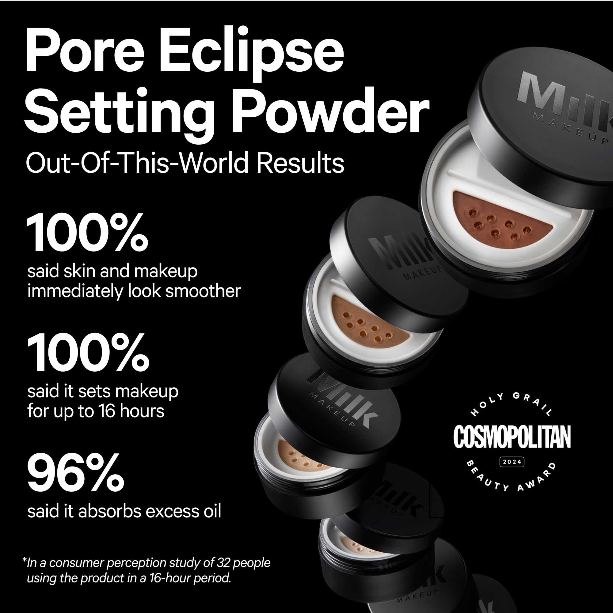 Milk Makeup Pore Eclipse Matte Translucent Setting Powder – Controls Shine, Blurs Pores + Sets Makeup Up to 16 Hours – Weightless, Talc-Free Formula with a Matte Finish – Translucent Light, 0.27oz