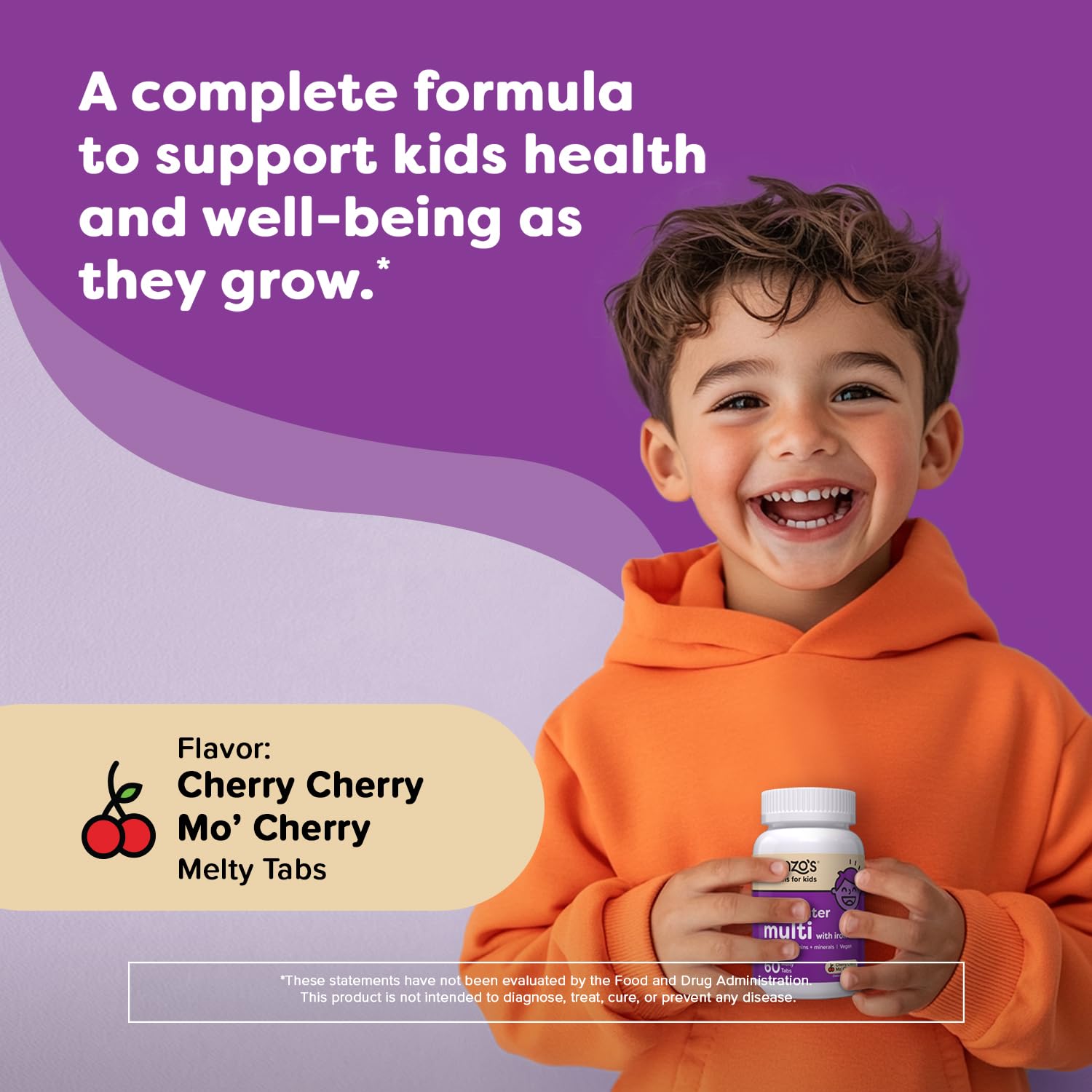 Renzo's Picky Eater Kids Multivitamin with Iron, Dissolving Kids Vitamins with Vitamin D3 & K2 and More, 60 Sugar-Free Melty Tabs, Cherry Cherry Mo’ Cherry Flavored
