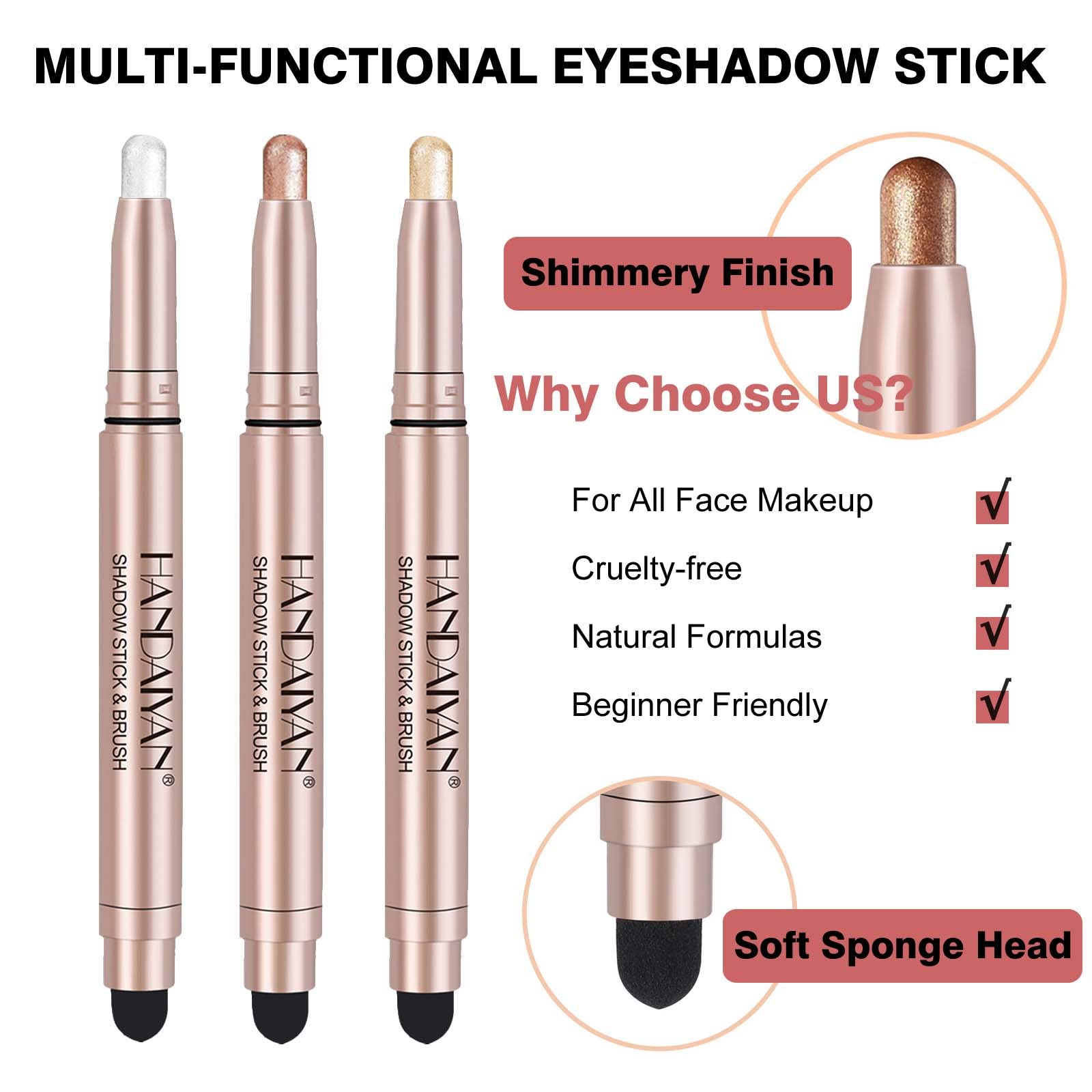 White Cream Eyeshadow Stick, Single Shimmer Eyeshadow Pencil, Waterproof Long Lasting Eye Shadow Stick Makeup, Hypoallergenic High Pigmented Eye Highlighter Pen Create Multi-Dimensional Eyes Look 01#