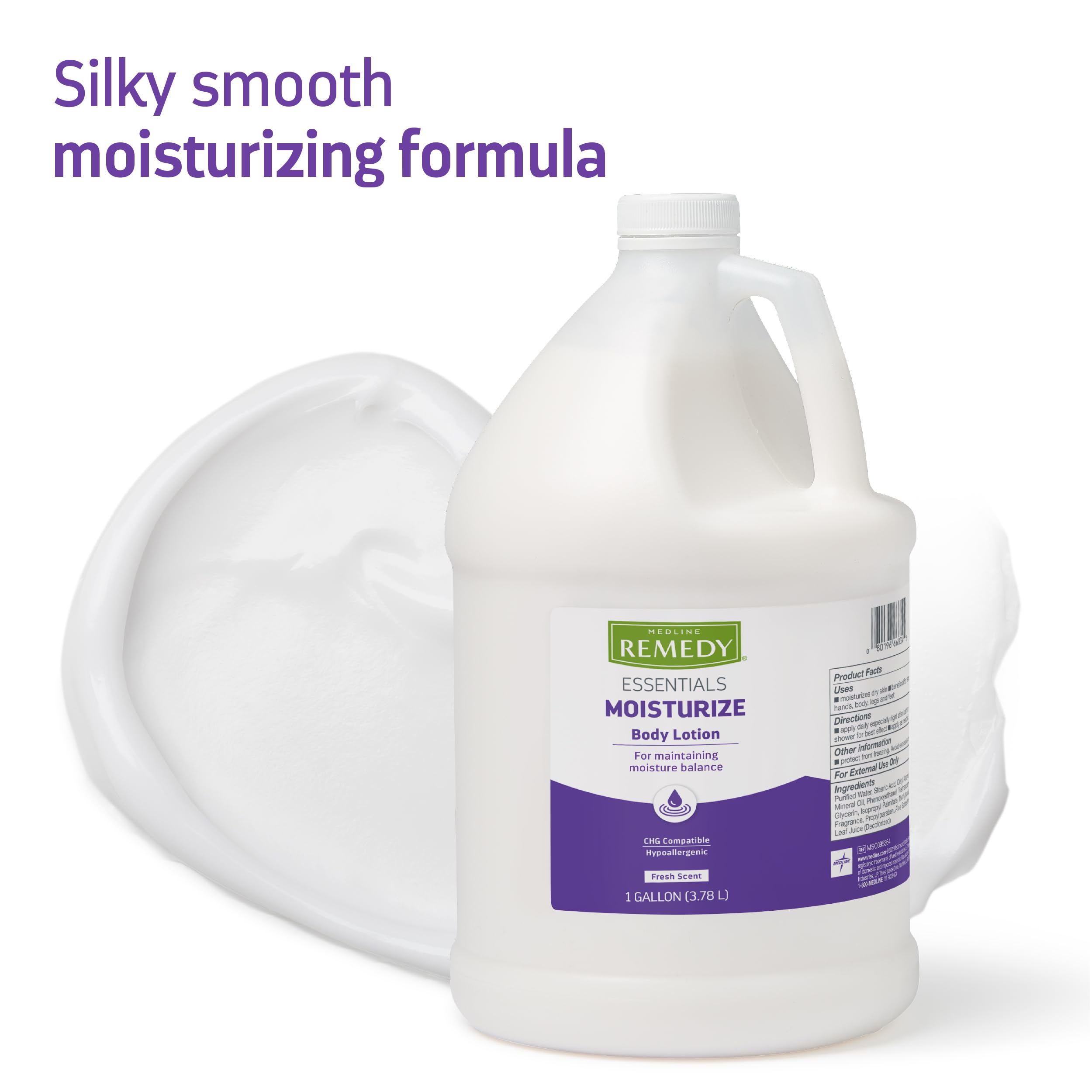 Medline Remedy Essentials Moisturizing Body Lotion (1 Gallon Bottle), 1 Count, Fresh Scent, Hydrating, Non-Greasy, For Dry Skin, Hypoallergenic, Men, Women, Elderly