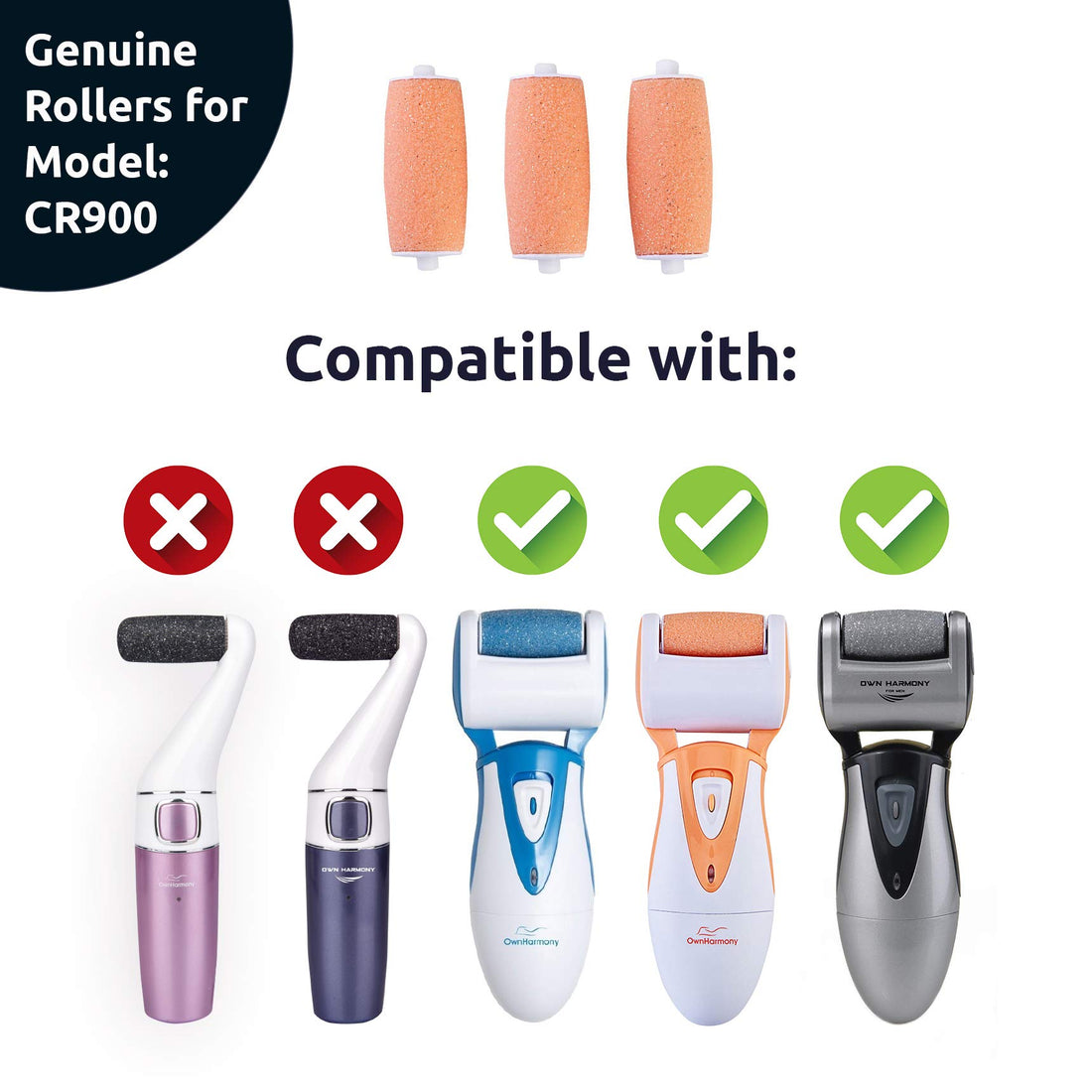 Refill Rollers by Own Harmony for Electric Callus Remover CR900 - Foot Care for Healthy Feet - Best Pedicure File Tools - Refills 3 Pack Regular Coarse Replacement Roller (Peach)