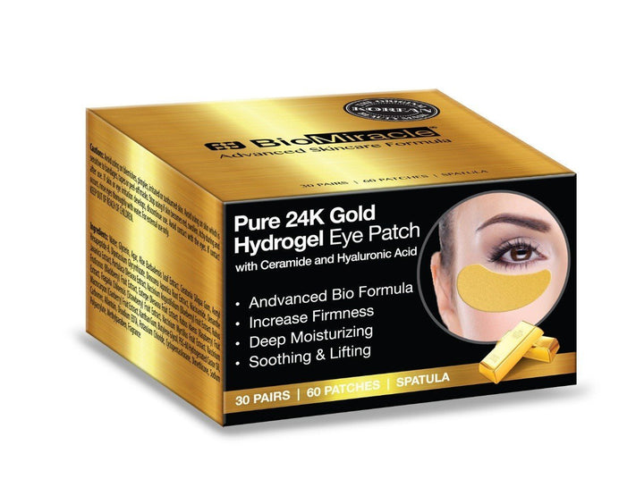 BioMiracle Pure 24K Gold Hydrogel Eye Mask Patch Luxury Advanced Bio Formula for Firmness, Moisture, Soothing & Lifting (60 Pieces)