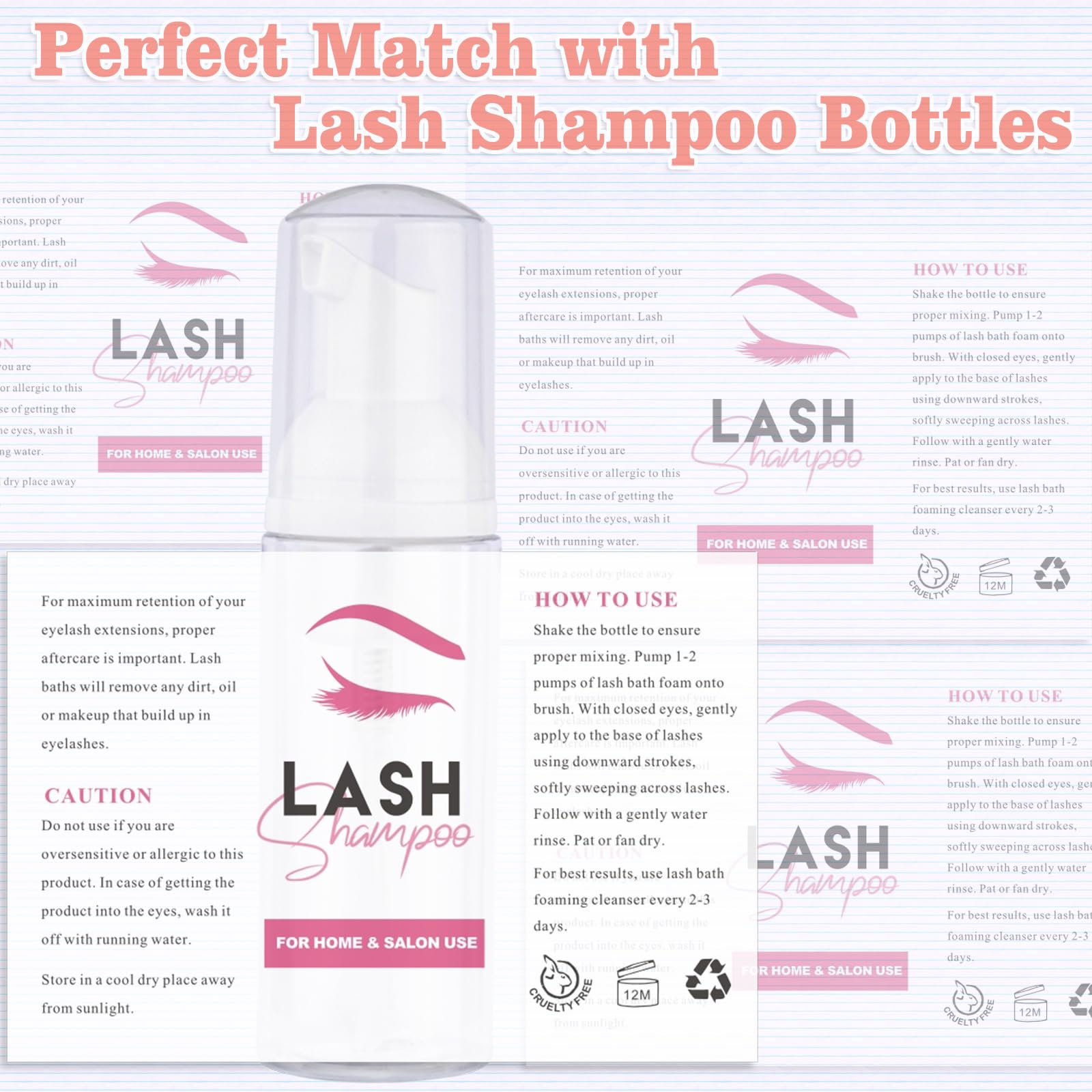 50PCS Lash Shampoo Label Stickers for Bottle, Lash Extension Stickers for Foam Pump Bottle Lash Bath Wash Label Personalised Stickers (C)