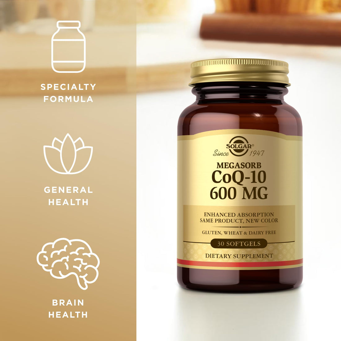 Solgar Megasorb CoQ-10 600 mg, 30 Softgels (Pack of 3) - Promotes Nervous System Health - Coenzyme Q10 Supplement - Enhanced Absorption - Gluten Free, Dairy Free - 90 Total Servings