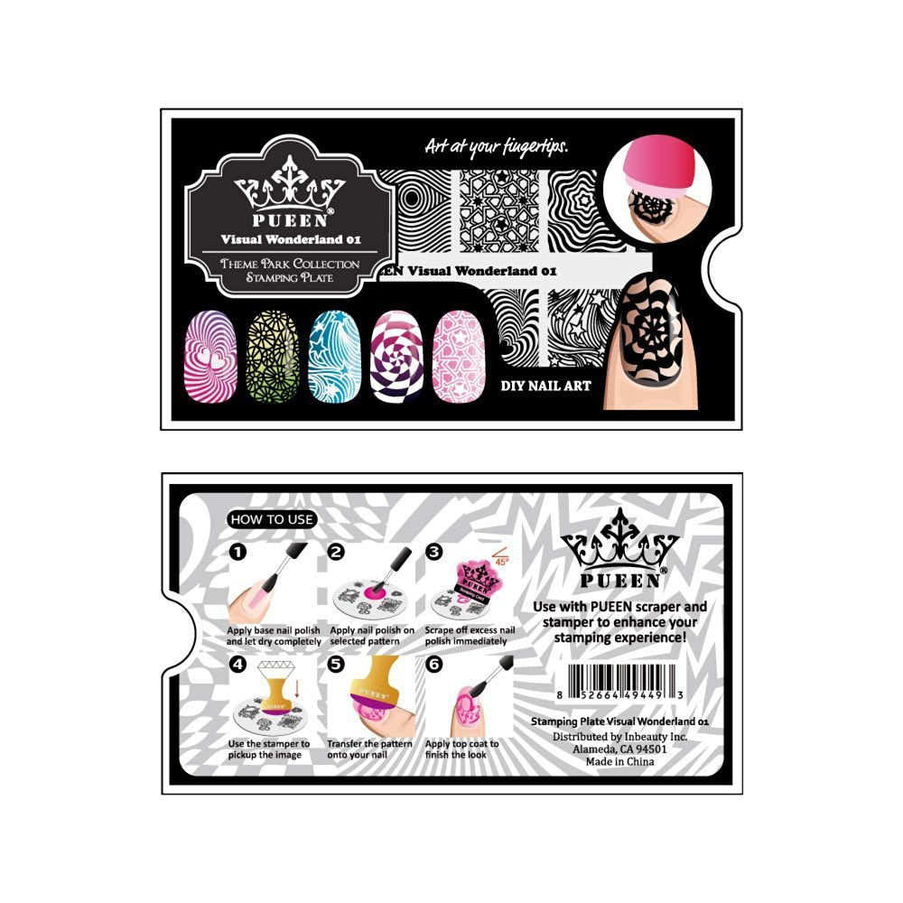 PUEEN Nail Art Stamping Plate - Visual Wonderland 01 - Theme Park Collection 125x65mm Unique Nailart Polish Stamping Manicure Image Plates Accessories Kit - BH000714