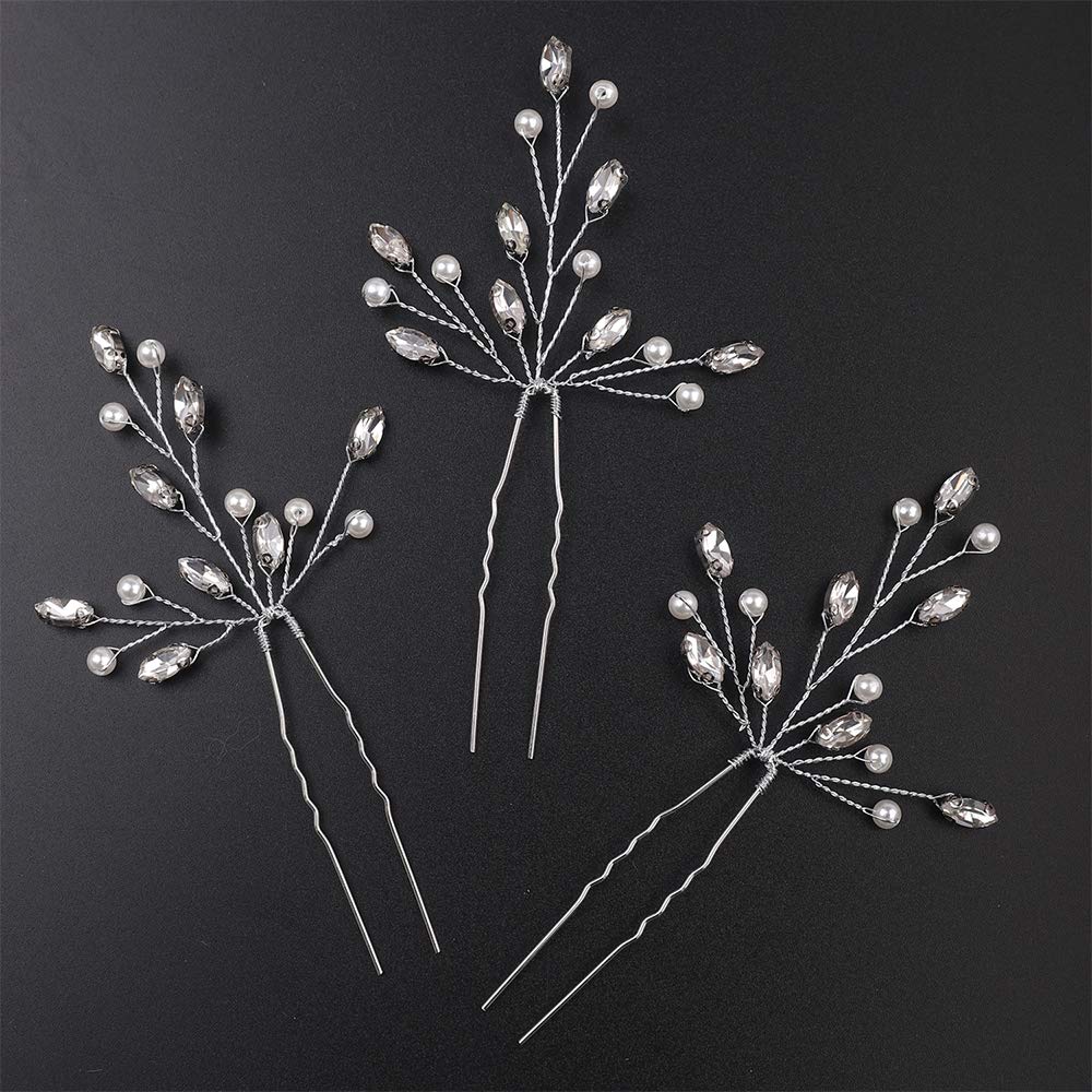Aimimier Bridal Wedding Hair Pins Silver Crystal Hair Piece Pearl Bobby Pins Rhinestone Bridesmaids Hair Pin Wedding Hair Pins Hair Accessories for Women and Bride (Silver)