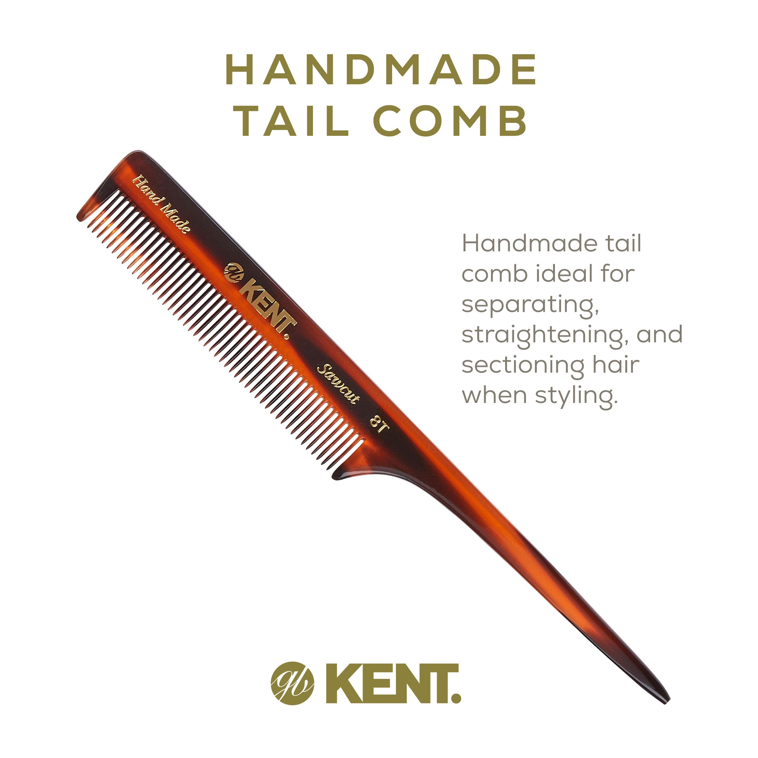 Kent Authentic Handmade Rat Tail Comb, Dark Brown, 200mm