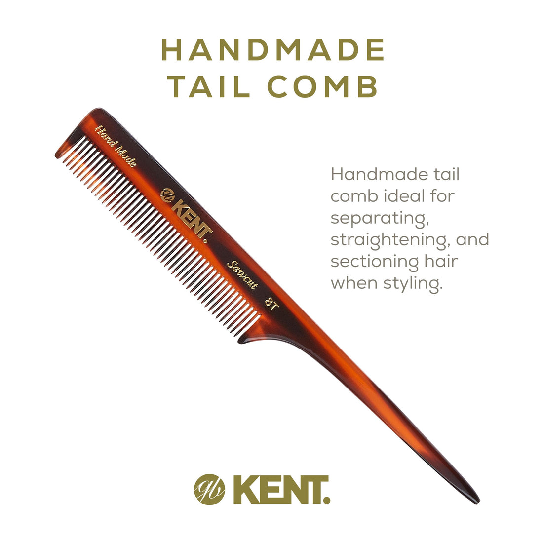Kent Authentic Handmade Rat Tail Comb, Dark Brown, 200mm