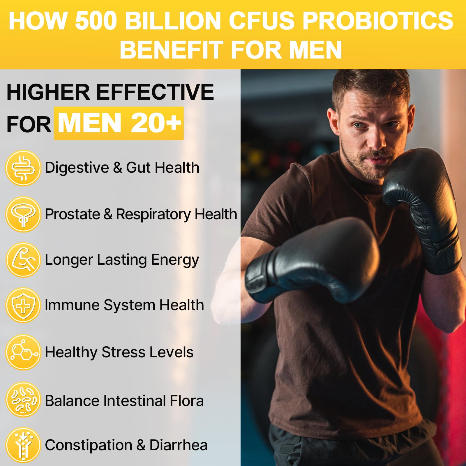 Probiotics for Men, 500 Billion CFUs & 12 Strains Mens Probiotic with Turmeric Cranberry, Goji, Gut Health for Men, for Digestive Health, Gut, Bloating & Gas, Immune, Energy Support, 60-Day Supply