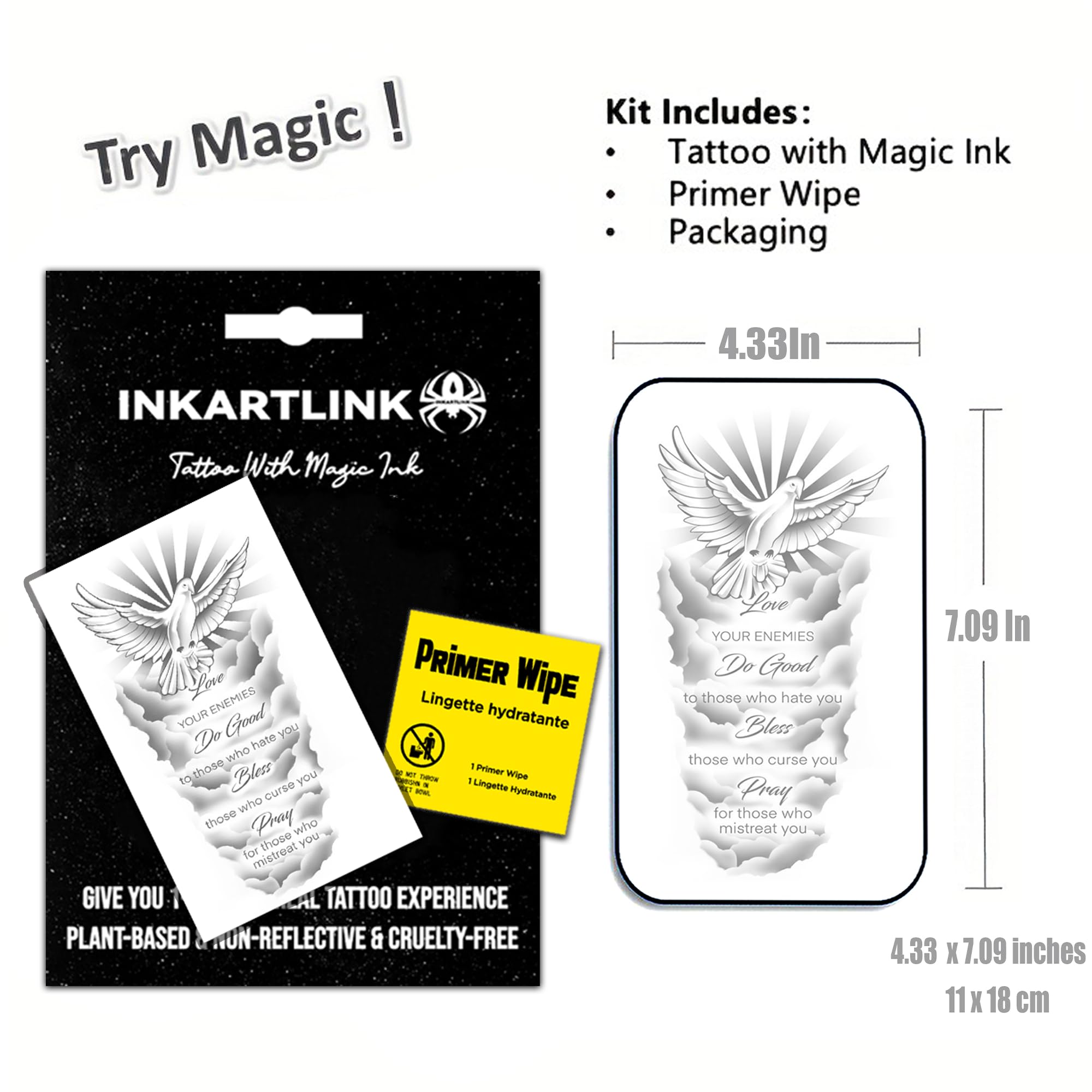 INKARTLINK Semi Permanent Tattoo, Temporary Tattoo, party tattoo, beautiful and realistic design, fun tattoo experience, cruelty-free, non-reflective, waterproof (Peace Dove)