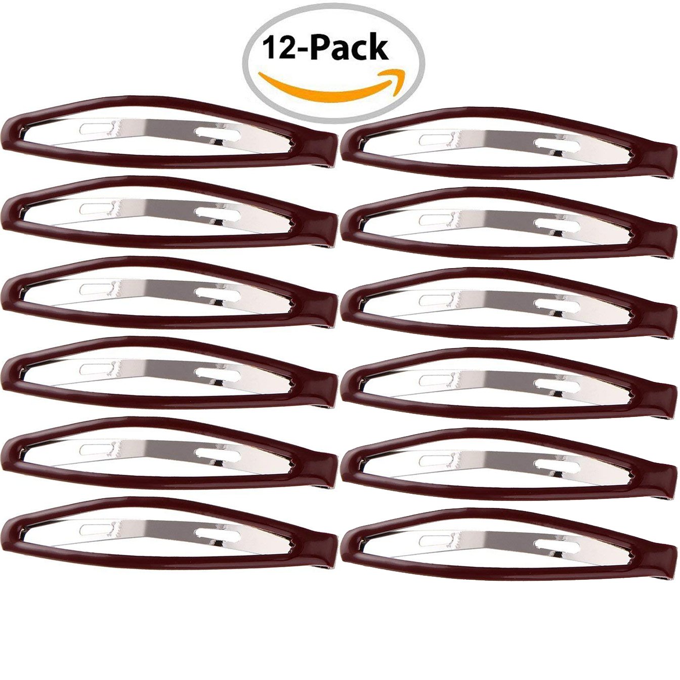 Brown: Loneedy Pack Of 12 Large Metal Stoving Varnish Hair Snap Clips, No-Slip Hair Clips Barrettes For Women And Girl (Brown)