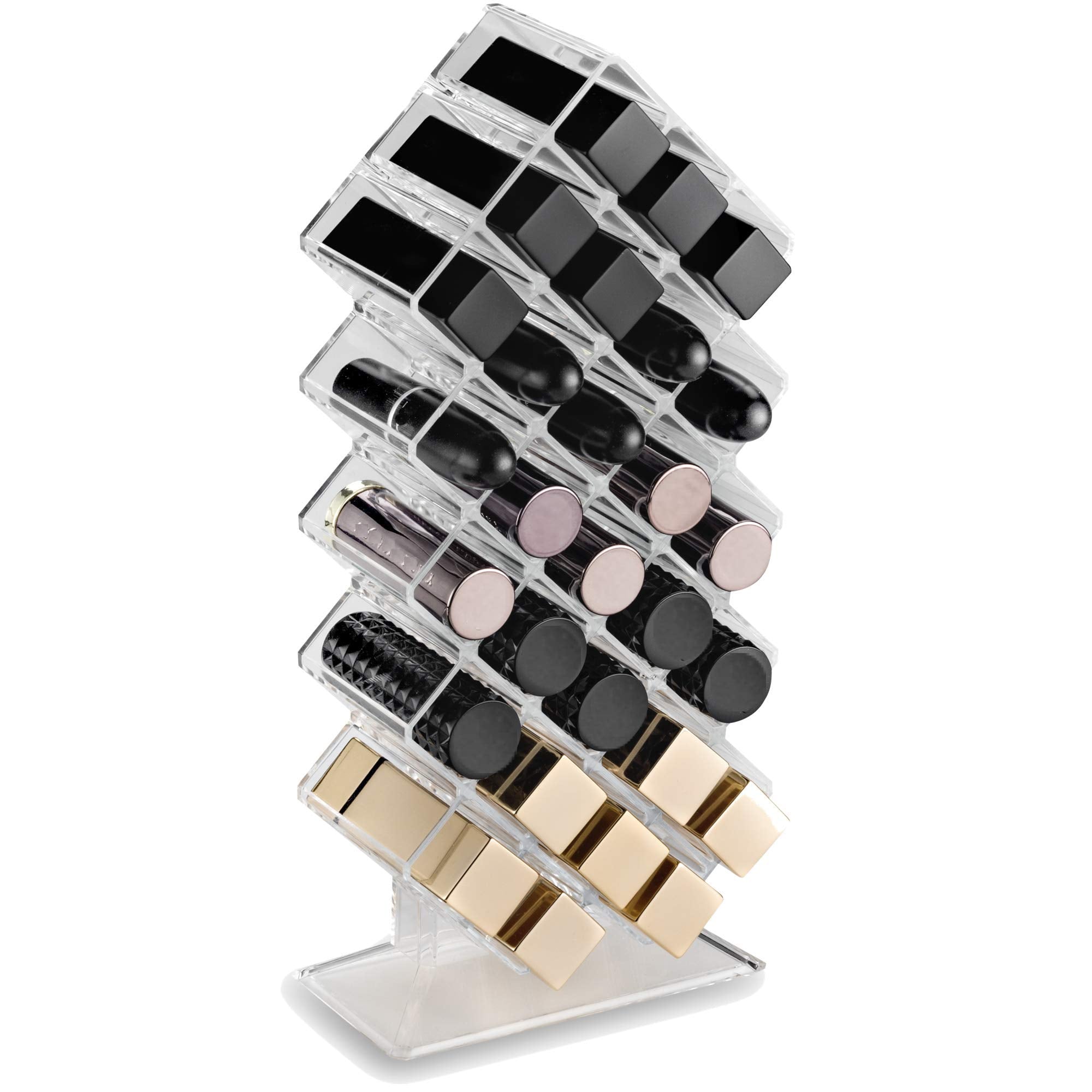 byAlegory Acrylic Lipstick Makeup Organizer | 28 Space Cosmetic Storage Designed To Stand, Lay Flat or Stack (CLEAR)