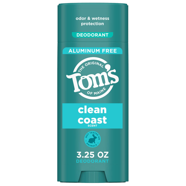 Tom’s of Maine Clean Coast Aluminum Free Natural Deodorant For Women & Men | Goes on Clear | Odor & Wetness Protection | Naturally Derived and Moisture-Locking Ingredients | 3.25 oz