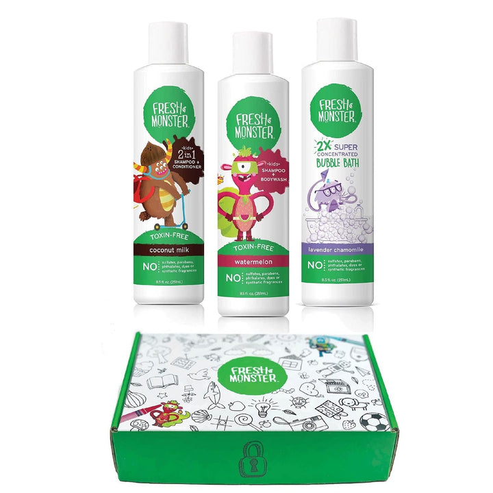 Fresh Monster Kids & Baby Gift Set - Natural, Toxin-Free Shampoo & Conditioner, Body Wash, and Bubble Bath (3 Piece)