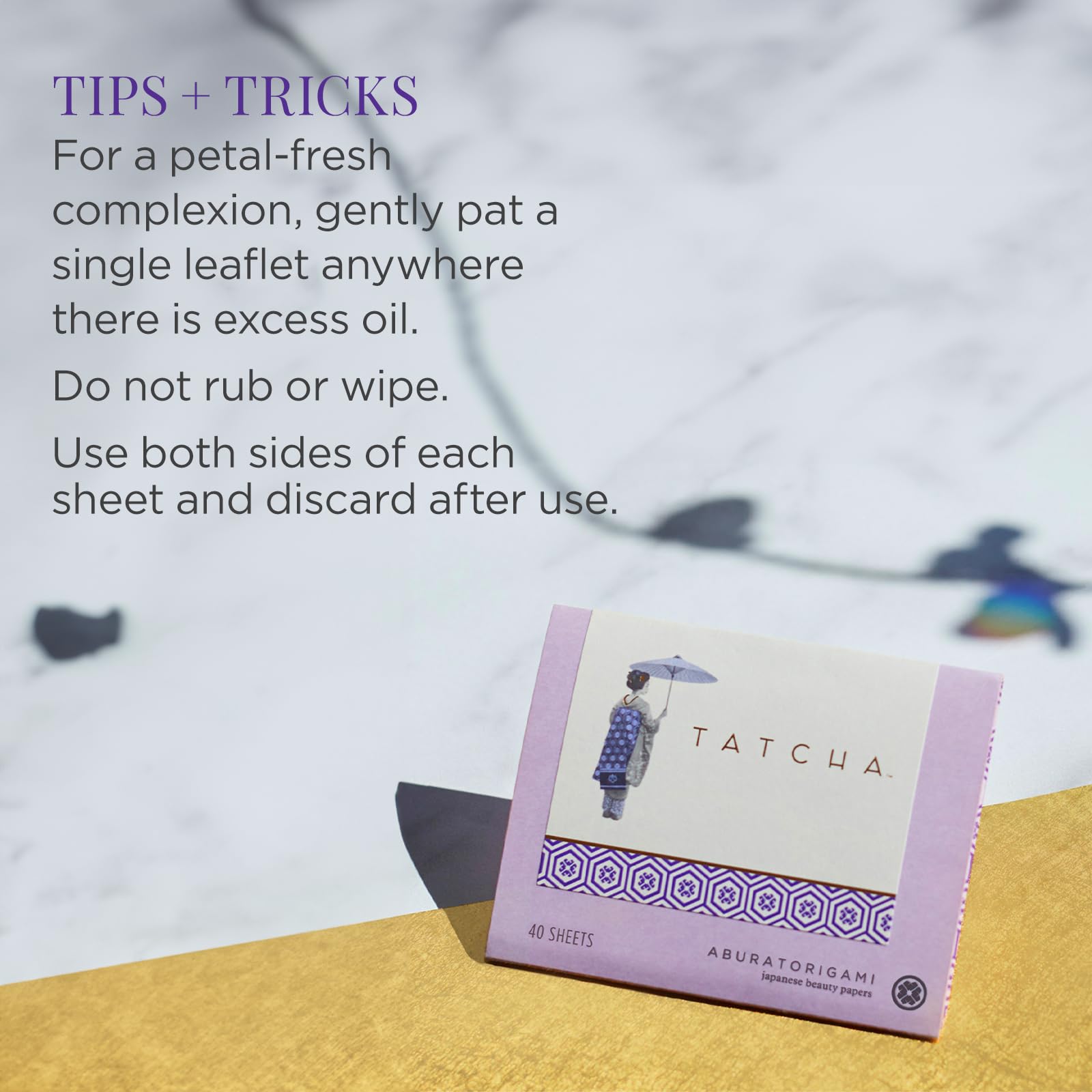 Tatcha Aburatorigami Blotting Papers: 100% Natural Abaca Leaf & Gold Flakes Absorb Excess Oil (40 Pack)