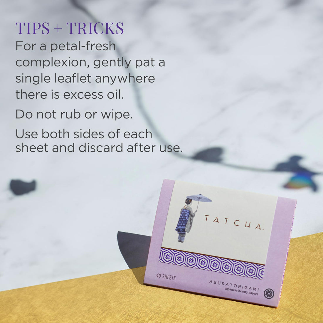 Tatcha Aburatorigami Blotting Papers: 100% Natural Abaca Leaf & Gold Flakes Absorb Excess Oil (40 Pack)