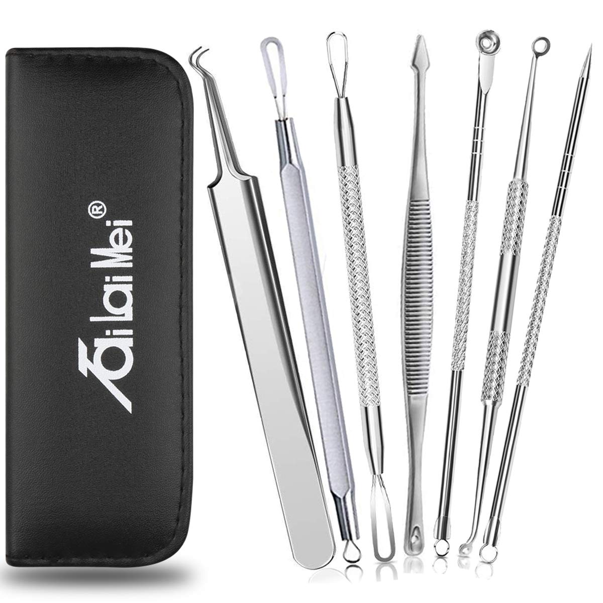 7-Piece Blackhead Remover Kit - Comedone Extractor Tool set for Facial Acne and Treatment for Blemish, Whitehead Popping, Zit Removing for Risk Free Nose Face Skin with Metal Case by TailaiMei