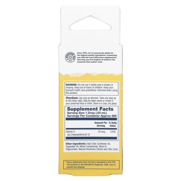 Solaray D3, Liquid, Unflavored (Carton) 1000IU | 0.5oz