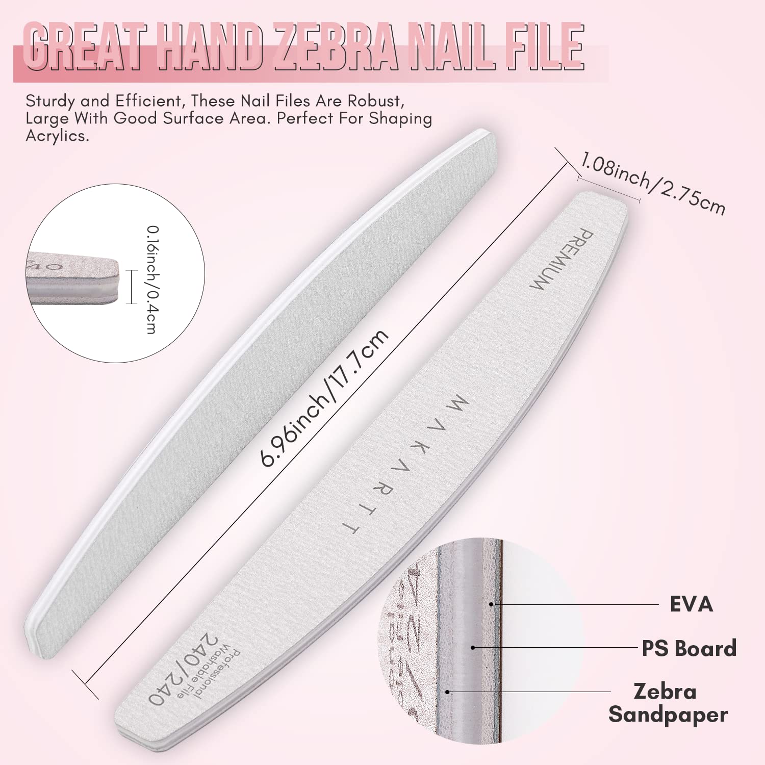 Makartt Nail File: 240 240 Grit Emery Boards for Nails, 10pcs Ultra-Fine Filer Kit for a Shiny Finish Zebra Doubled Sides Washable Manicure Pedicure Tools