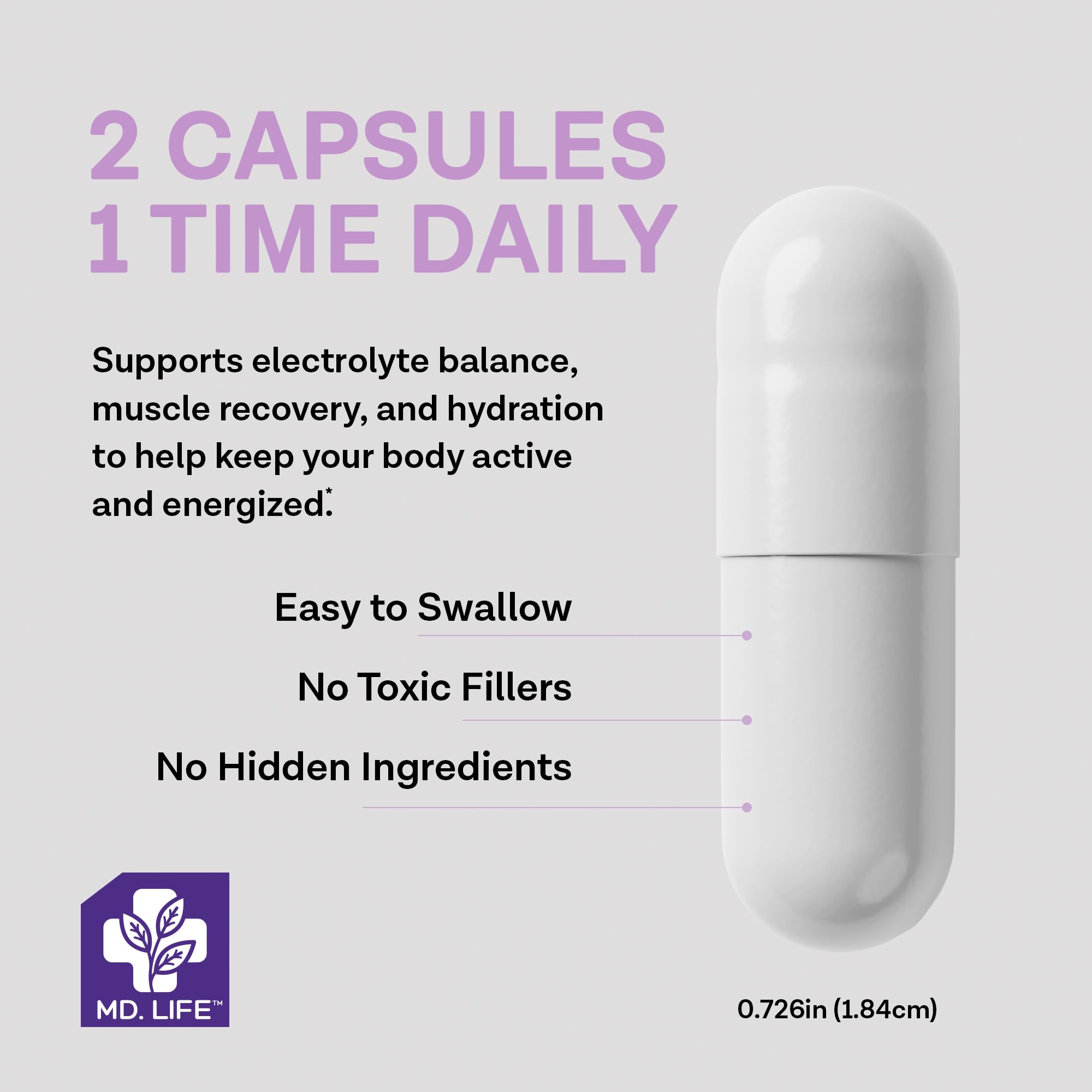 MD. Life Magnesium Potassium Supplement - 60 Capsules - High Absorption Magnesium Complex - Magnesium Supplement to Support Vascular Health & Leg Cramp 60cts