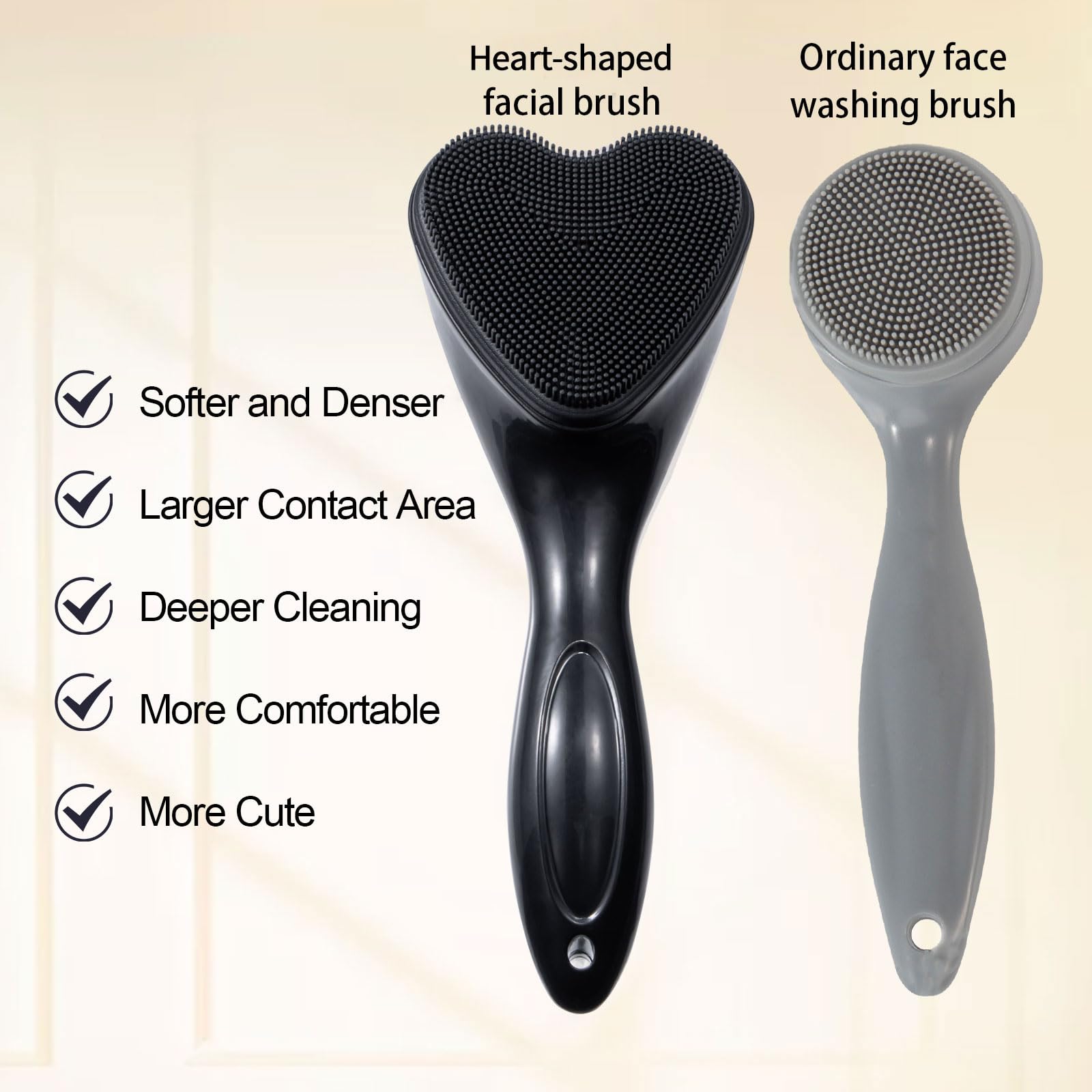 Silicone Face Scrubber Exfoliating Brush, Beomeen 2 Pack Manual Handheld Facial Cleansing Brush Blackhead Scrubber, Soft Bristles Waterproof for Face Skincare (Black,Heart)