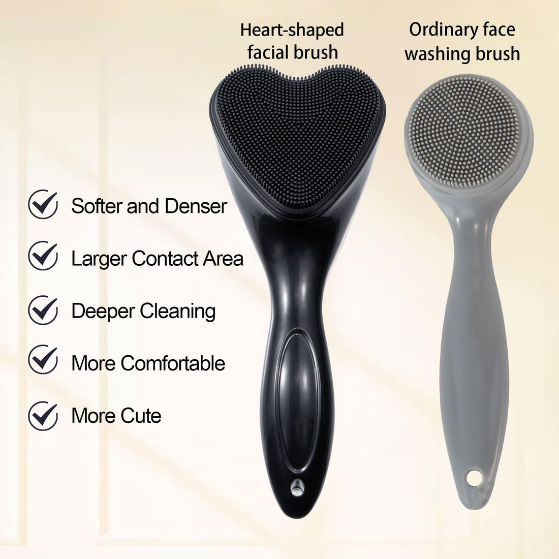 Silicone Face Scrubber Exfoliating Brush, Beomeen 2 Pack Manual Handheld Facial Cleansing Brush Blackhead Scrubber, Soft Bristles Waterproof for Face Skincare (Black,Heart)