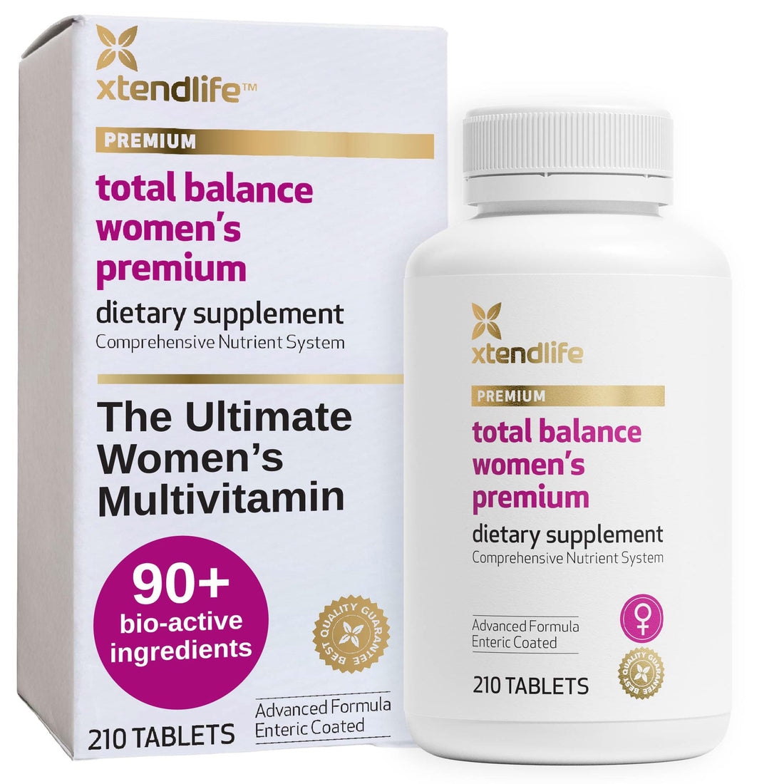 Xtendlife Total Balance Women's Premium Supplement Complete Multivitamin for Females with Over 90 Vitamins, Minerals, Antioxidants for Women (210 Enteric Coated Tablets)
