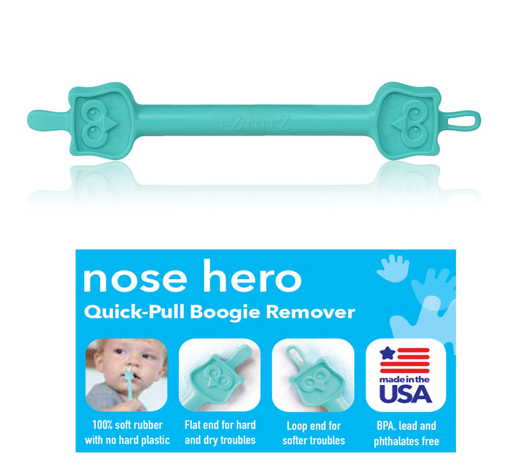 Eztotz Nose Hero - Baby Nose and Ear Cleaner Tool - Made in USA 100% Soft Flexible Rubber Infant Booger Picker - Essential Baby Care Products - Nasal Boogie Sucker Tool - Safe, BPA Free