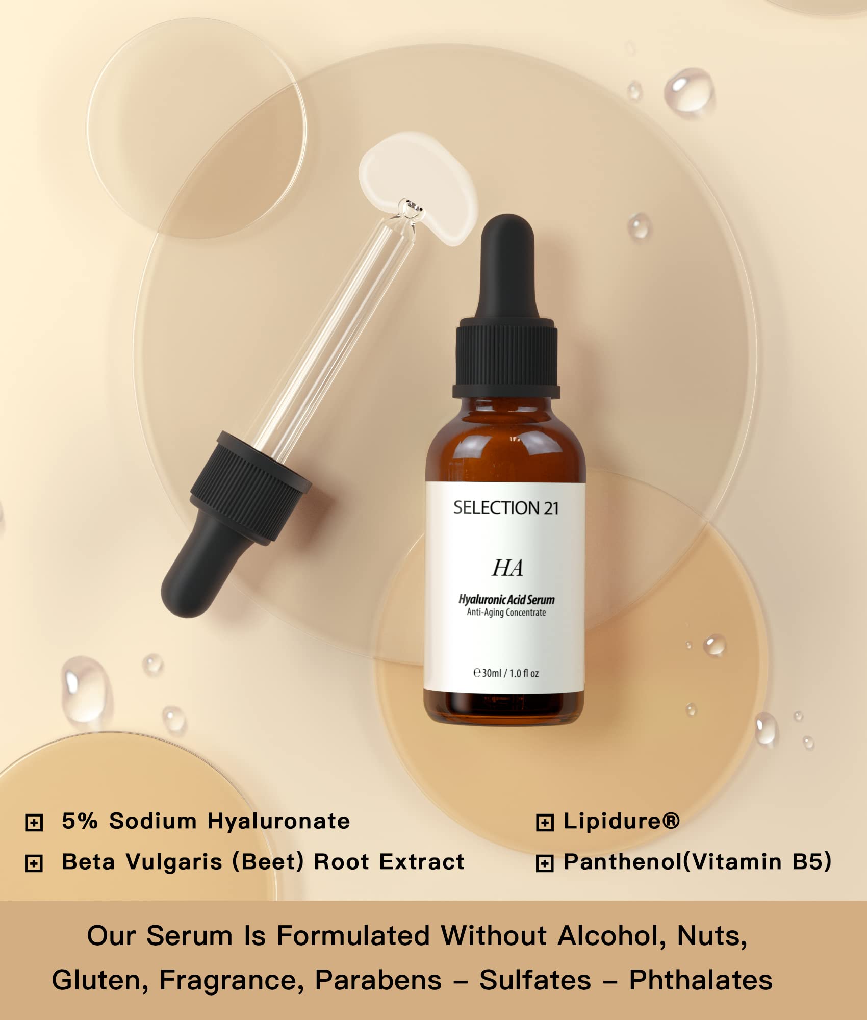 SELECTION 21 Advanced Hyaluronic Acid Serum for Face Anti Aging with 5% Hyaluronic Acid Complex, Hydrating Stem Cell Serum for Skin 1 Fl OZ.(pack of 1)