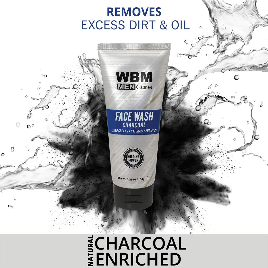 WBM Men Care Deep Cleanse Charcoal Face Wash | Daily Facial Cleanser For All Skin Types | 5.29 Oz
