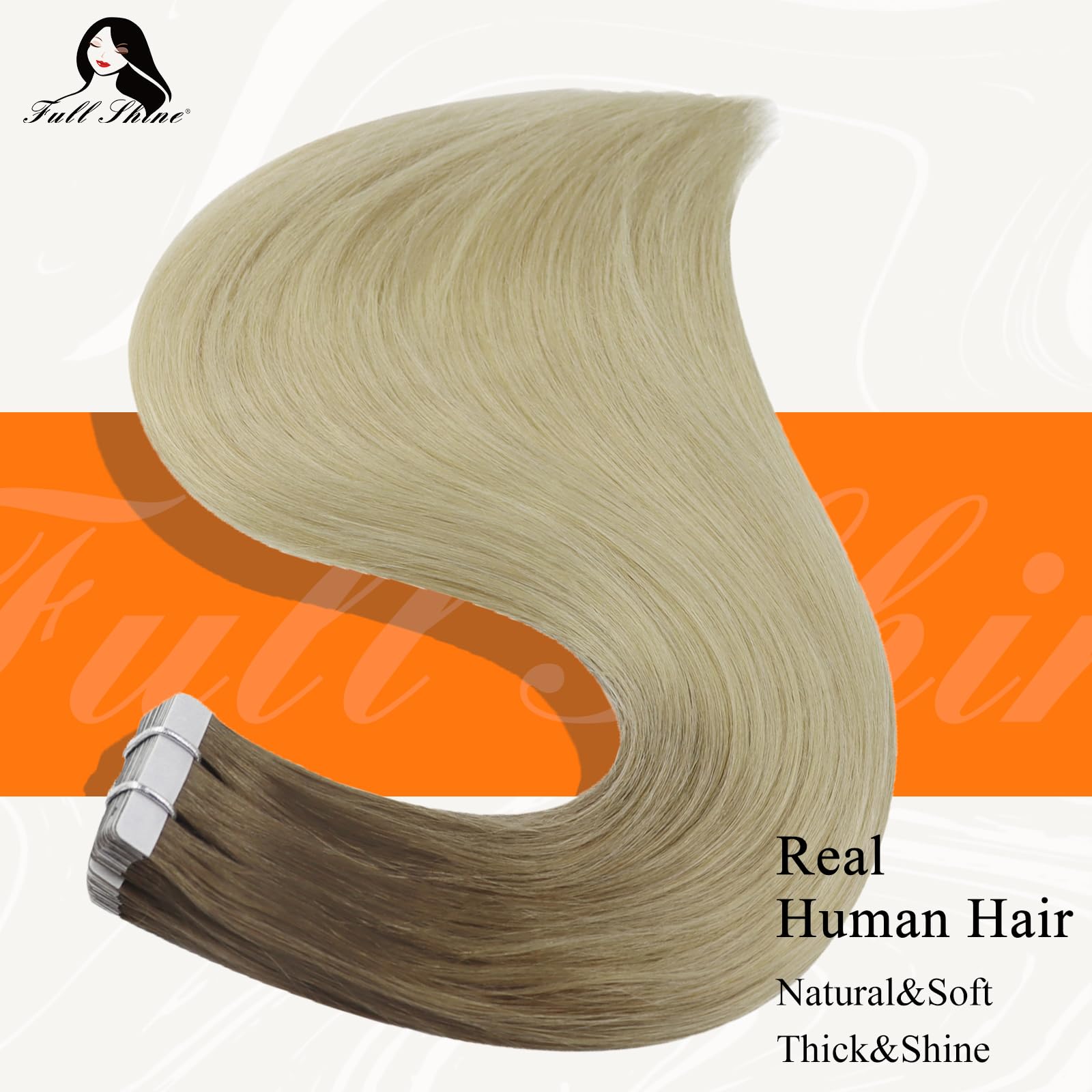 Fshine 12 Inch Short Tape in Human Hair Extensions 30 Gram Pu Tape Hair Extensions Straight Glue on Hair Color 3 Highlight 8 Dark Brown Fading to 613 Blonde Hair Tape in Extensions