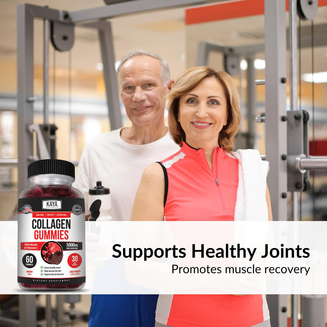 Kaya Naturals Collagen Gummies for Men & Women Supplement | Nature Made Gummies - 1000mg of Hydrolyzed Collagen, Vitamin C, Selenium & Biotin, Strawberry Flavor - 60 Count Gummies