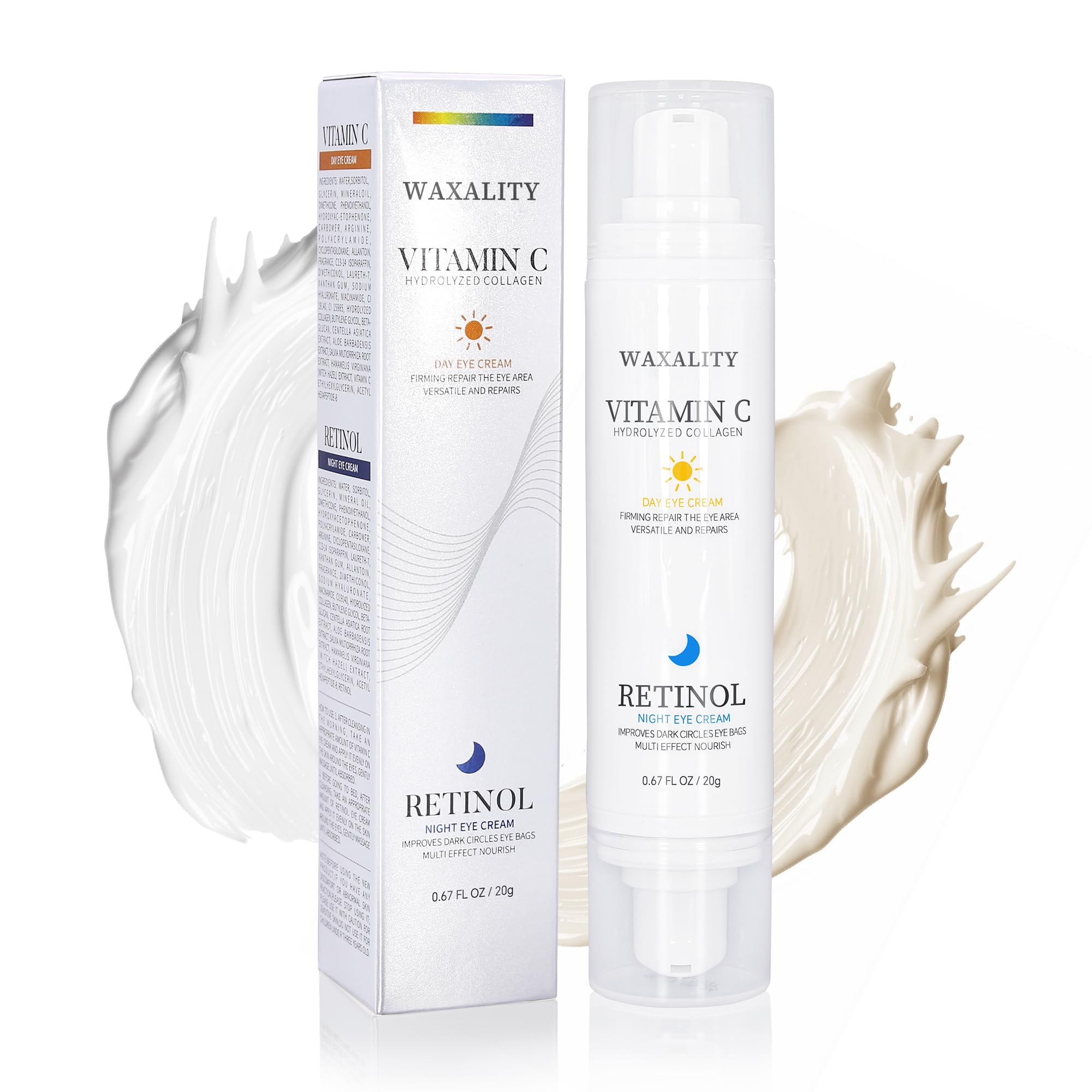 Under Eye Cream Dark Circles, Under Eye Skin Treatment Cream Reduces Puffiness, Fine Lines, Wrinkles and Eye Bags, Day & Night Brightening, Moisturizing & Firming Eye Serum with Vitamin C & Retinol