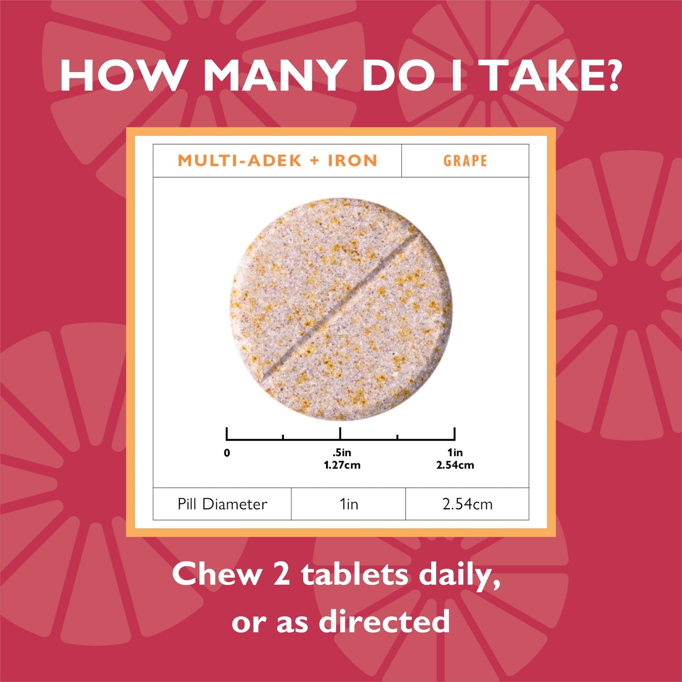 Celebrate Vitamins Multi ADEK Chewables, 60mg Iron - Daily Bariatric Multivitamin, Vitamins A, D, E, K & B12 for Duodenal Switch Surgery Patients - Grape (60 Tablets)