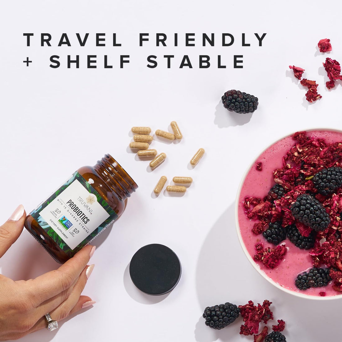 Truvani Probiotic Supplement | 30 Servings | 15 Billion CFU | 15 Diverse Strains for Digestive, Immune & Brain Health Support | Shelf-Stable Vegan Capsules | Non-GMO, No Fillers