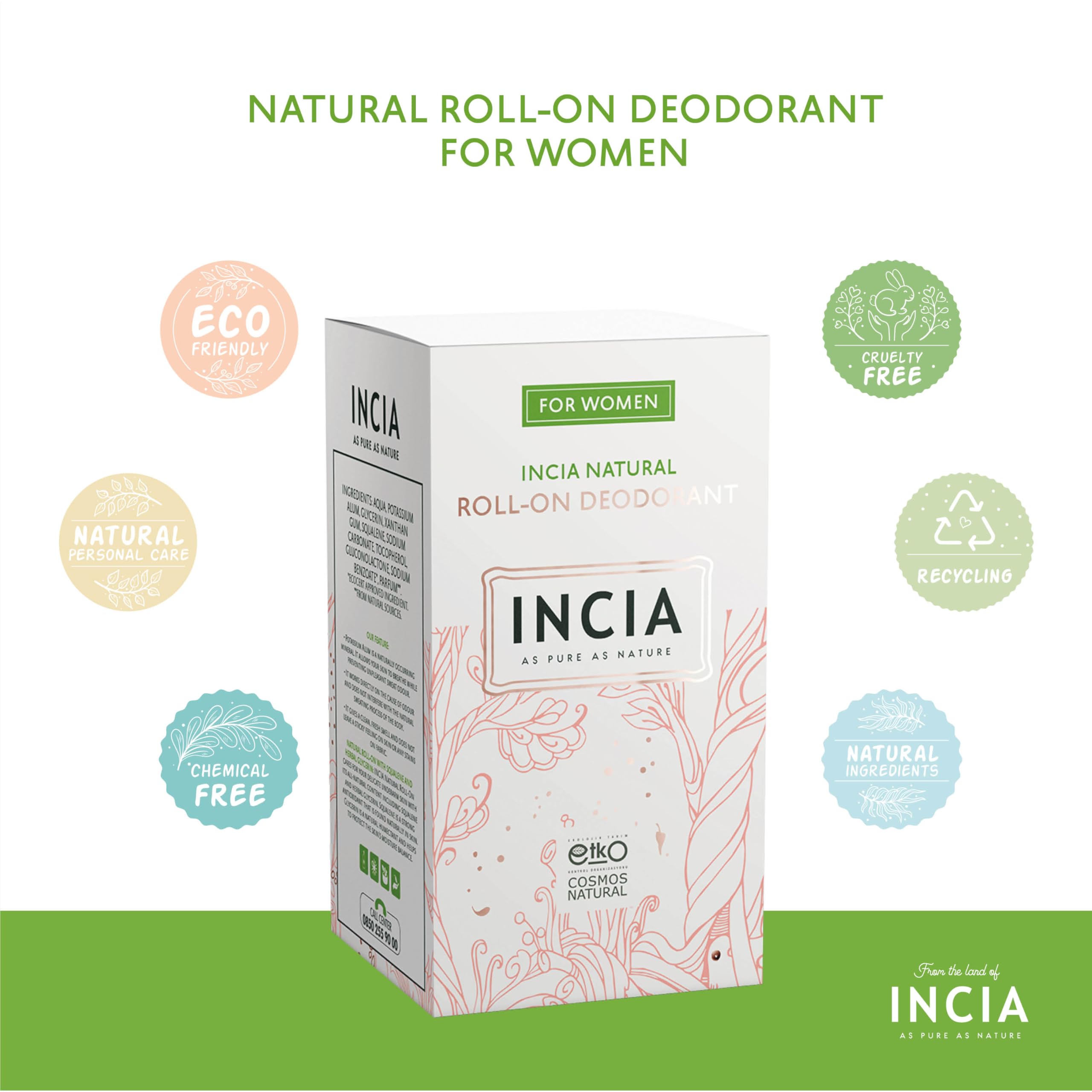 Incia, Natural Deodorant | Vegan | Aluminum Free Deodorant for Men and Women | Fresh |Cruelty Free, Paraben Free, Natural Fragrance (Women, Pack of 3)