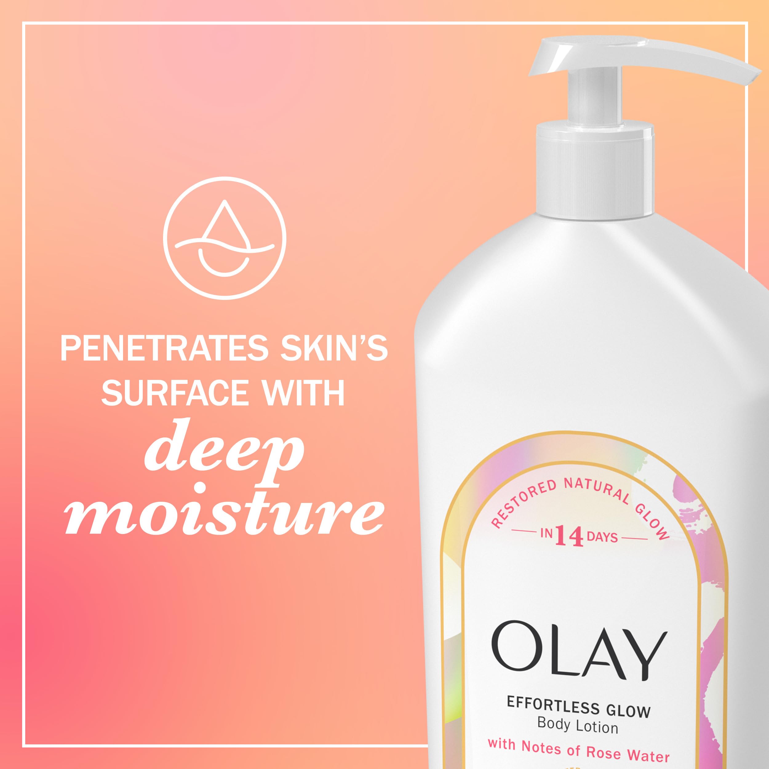 Olay Effortless Glow Hydrating Body Lotion for Women, Restore Skin's Natural Glow, Absorbs Instantly, Notes of Rose Water Scent, 18 fl oz