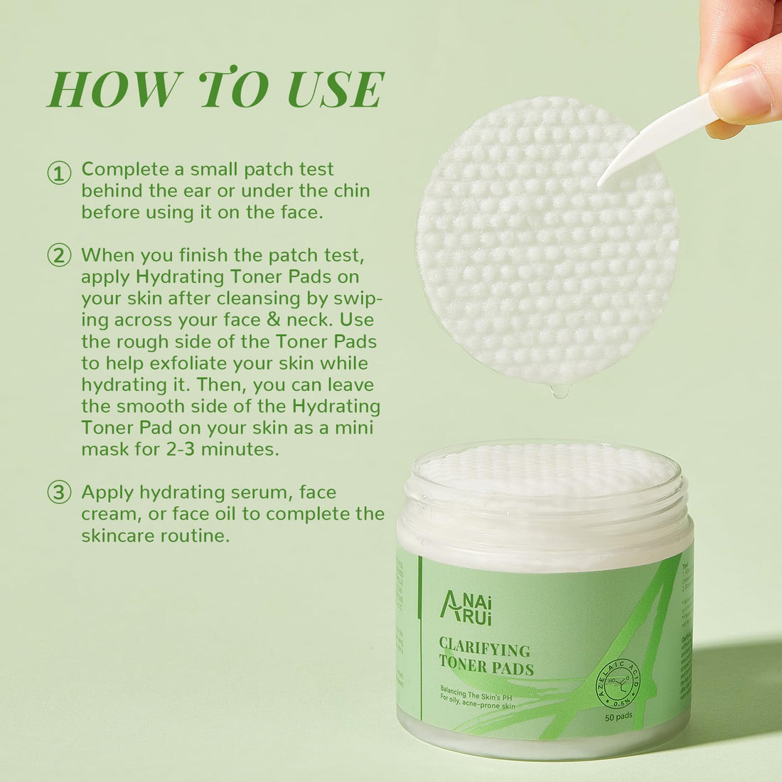 ANAI RUI Clarifying Toner Pads for FaceFacil Peel Pad, Face Exfoliating Pad, Balance Skin's PH, 50 Pads