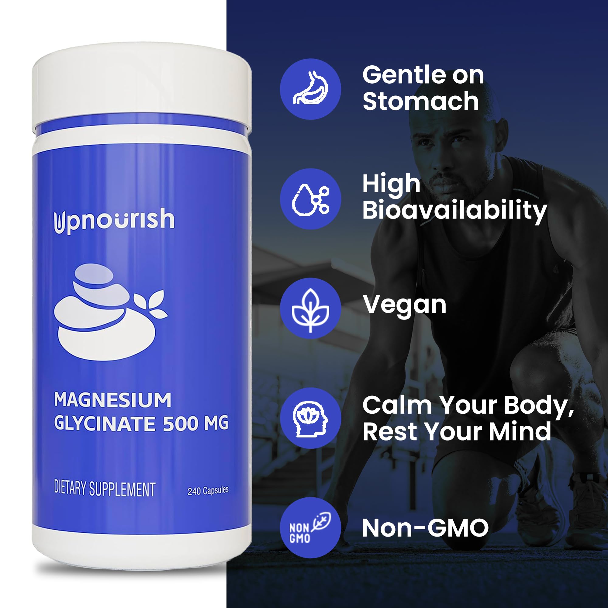 UpNourish Magnesium Glycinate Chelate 500mg Capsules - Highly Absorbable Chelated Magnesium - Pure Magnesium Supplement for Sleep & Calm Support, Nervous, Muscle & Bone Health
