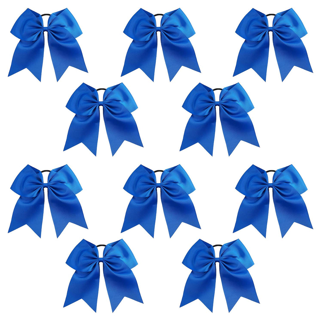 7 Jumbo Cheer Bow Big Hair Bows with Ponytail Holder Large Classic Accessories for Teens Women Girls Softball Cheerleader Sports Elastics Ties Handmade by Kenz Laurenz (10 pack 7 Cheer Bow Blue)