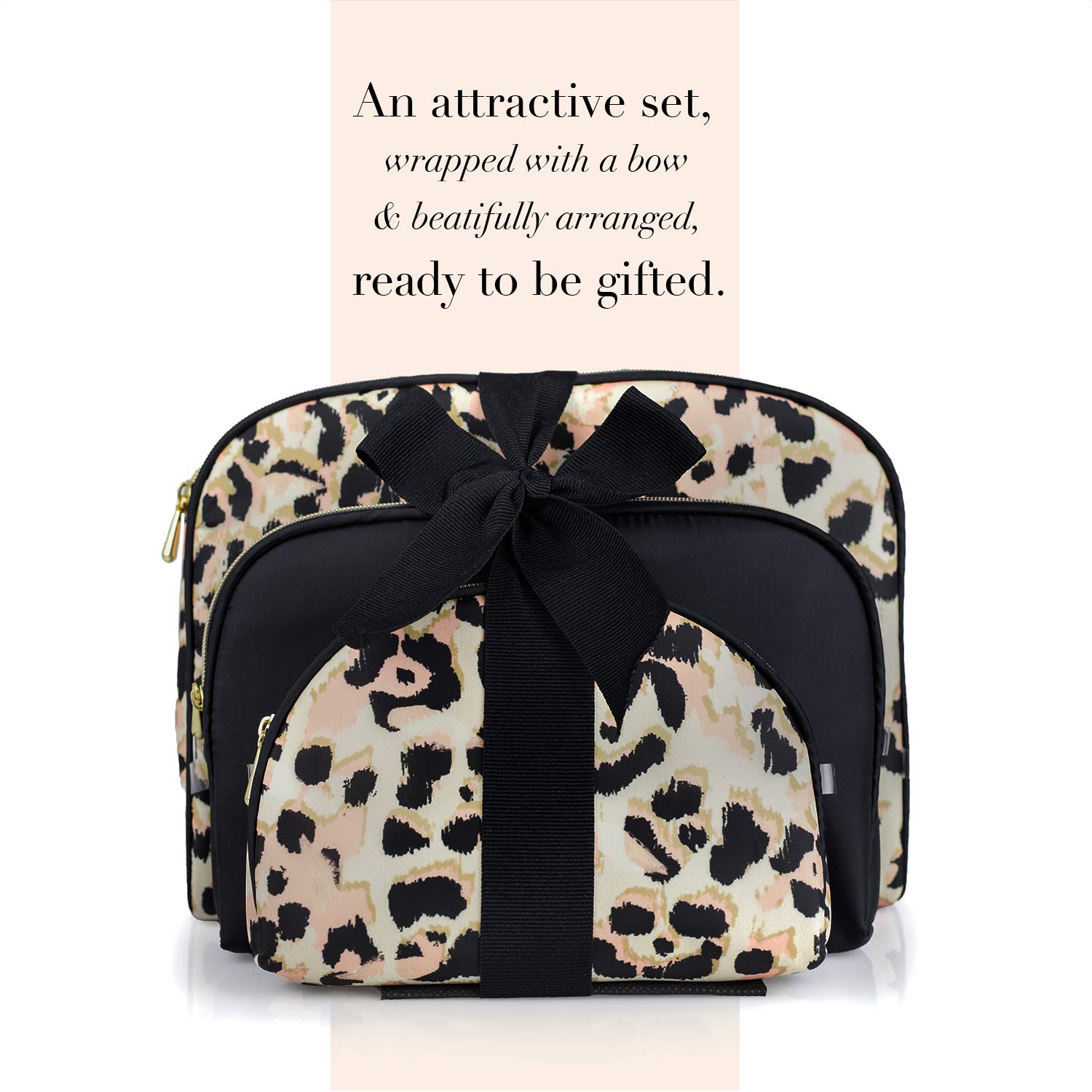Black & Leopard: Once Upon A Rose Cosmetic Bag 3 Piece Set, Makeup Organizer, Toiletry Pouch, for Brushes, Pencil Case, Accessories, Travel, Girls, Gift Idea (Black & Leopard)