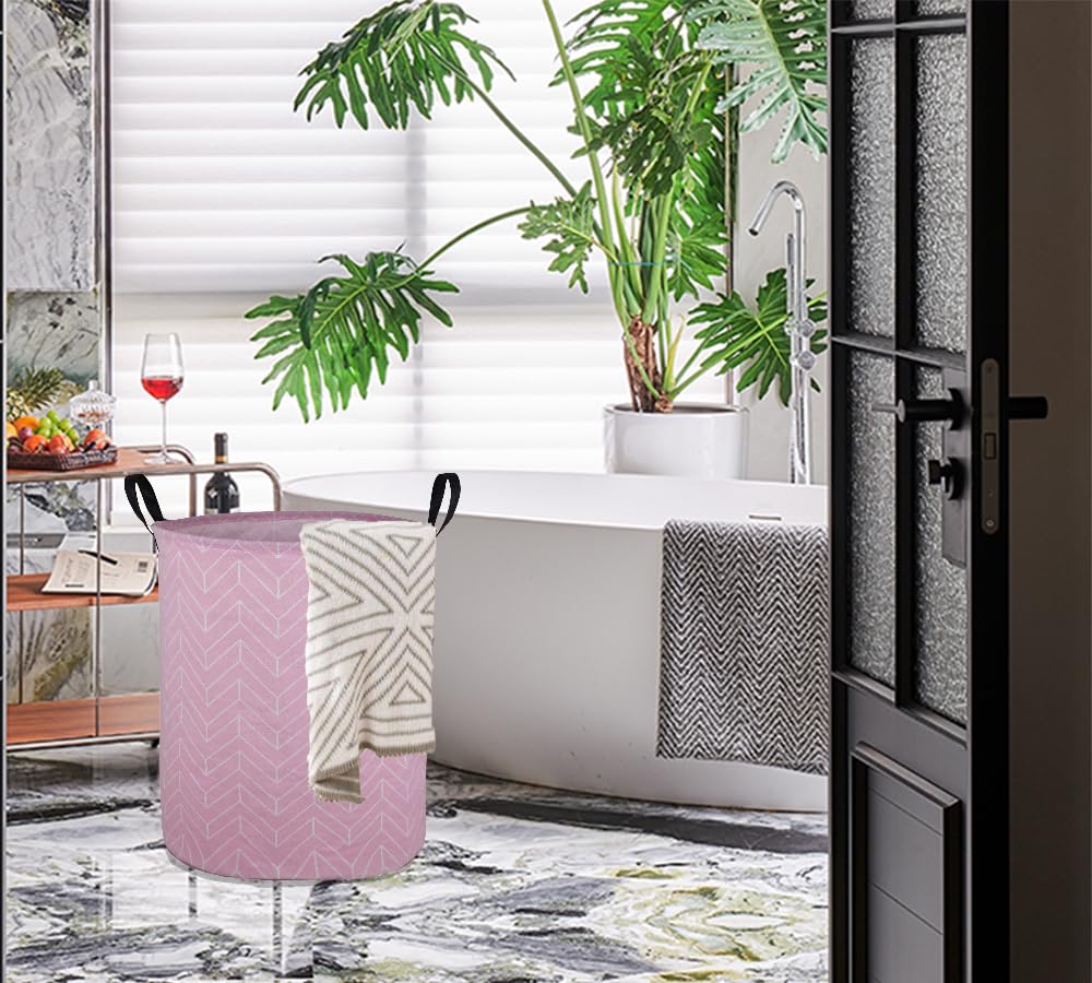 ACMUUNI 19.7 Round Kids Laundry Clothes Hamper Pink Laundry Basket with Handles,Baby Toys Storage Organizer Bins Laundry Gift Basket for Boys and Girls Room, Bedroom Decorate(Pink Geometry)