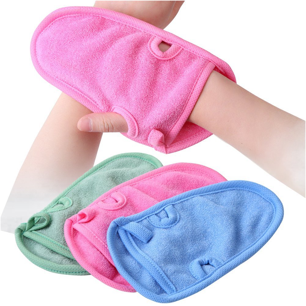 UPSTORE 3PCS 8.2'' x 4.5'' Back Rubbing Bathing Shower Exfoliating Mitts Towel Massage Loofah Scrub Spa Mitten for Unisex Children Adult(Color Random)