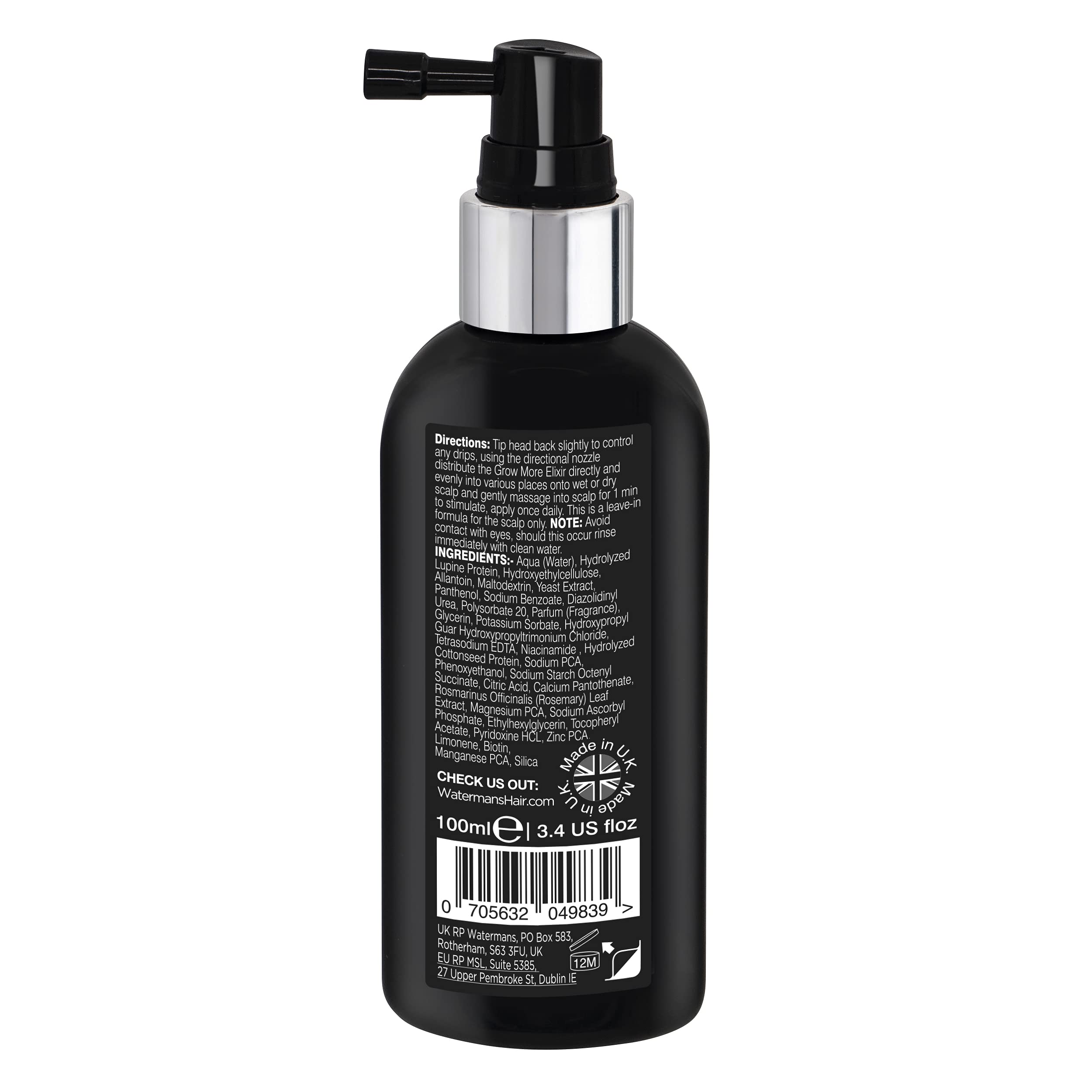 Watermans Grow More, Hair Growth Serum, Visibly Thicker and Stronger Hair, Vegan, Scalp Treatment, DHT Blocker, Rosemary Oil, Biotin, None Medical - Improves scalp density 3.4 Fl Oz