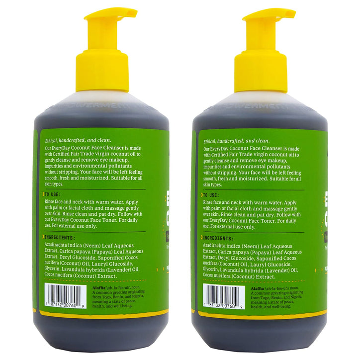Alaffia Everyday Coconut Face Cleanser for All Skin Types. Leaves Skin Fresh and Hydrated with Fair Trade Coconut Oil & Neem, Vegan, Cruelty Free, No Parabens, Purely Coconut, 2 Pack - 12 Fl Oz Ea