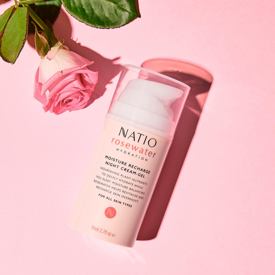 Natio Australia Rosewater Hydration Moisture Recharge Night Cream-Gel, 2.7 oz - Face Moisturizer with Shea Butter - Face Cream for All Skin Types