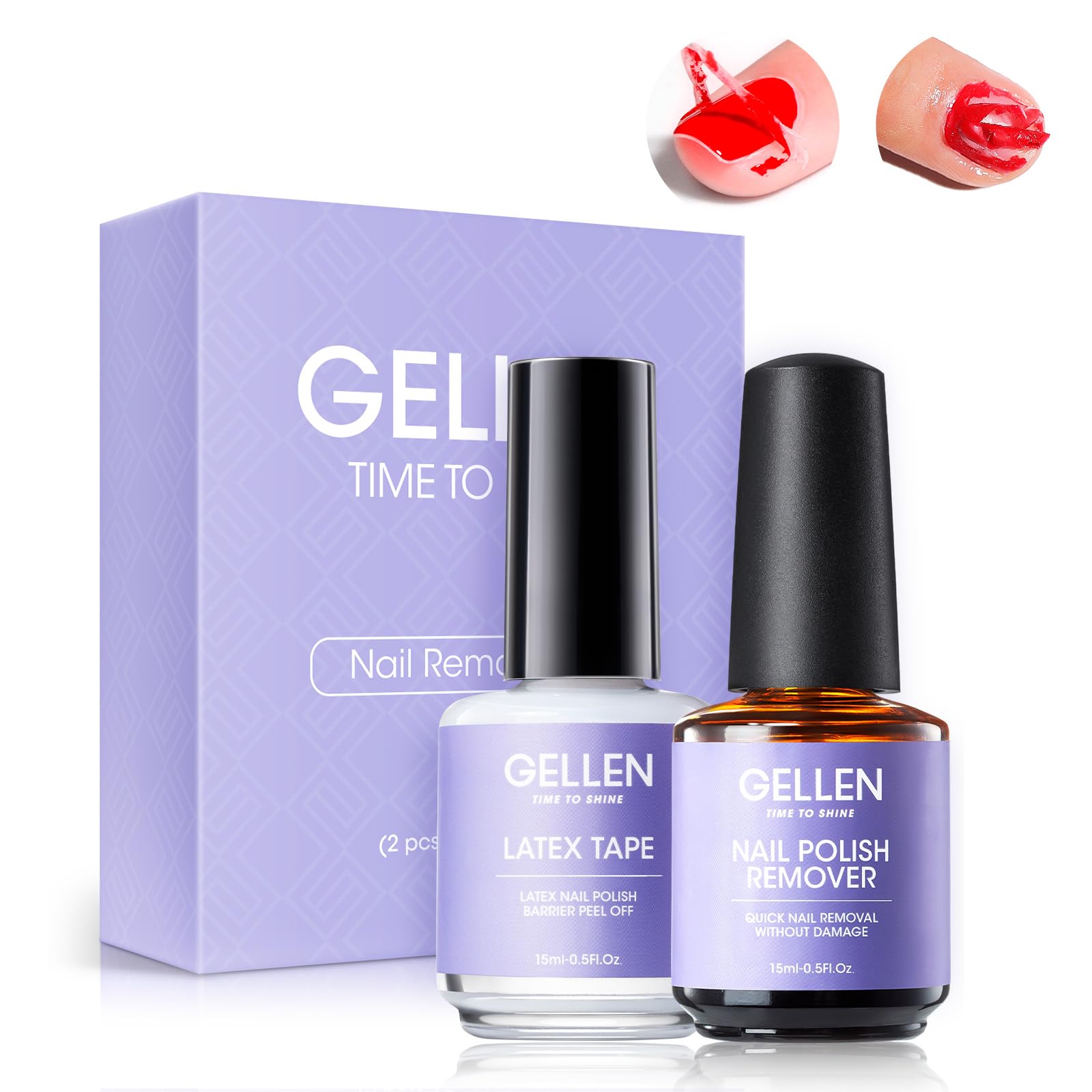 Gellen Gel Nail Polish Remover Kit - Gel Polish Remover and Latex Tape Peel Off Liquid, Gel Remover for Nails in 3-5 Minutes, Gel Remover Kit Cuticle Guard for Nail Art Liquid Latex Barrier Protector