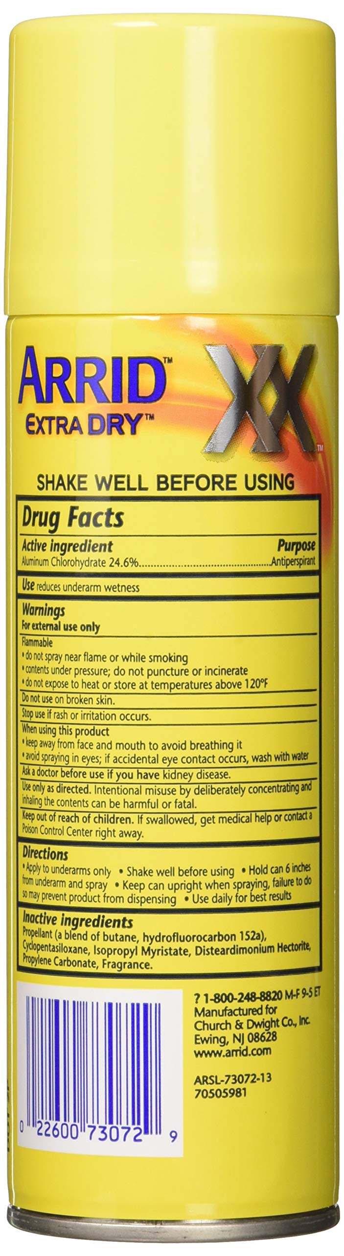 Arrid Extra Dry Regular Aerosol Antiperspirant Deodorant 6 oz (Pack of 6)