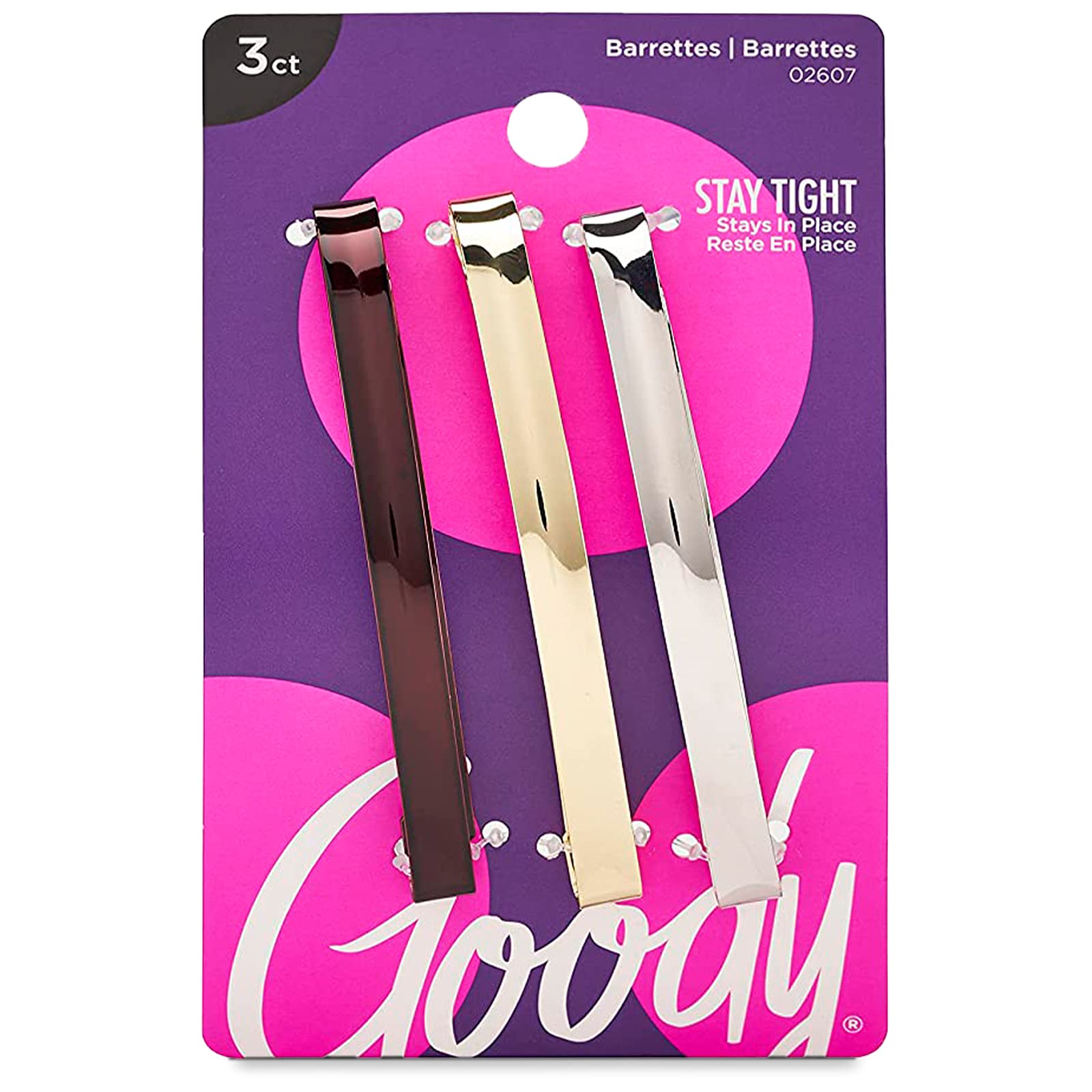 Goody Metal Hair Barrettes Clips - 3 Count, Assorted Colors - Slideproof and Lock-In Place - Suitable for All Hair Types - Pain-Free Hair Accessories for Men, Women, Boys, and Girls - All Day Comfort