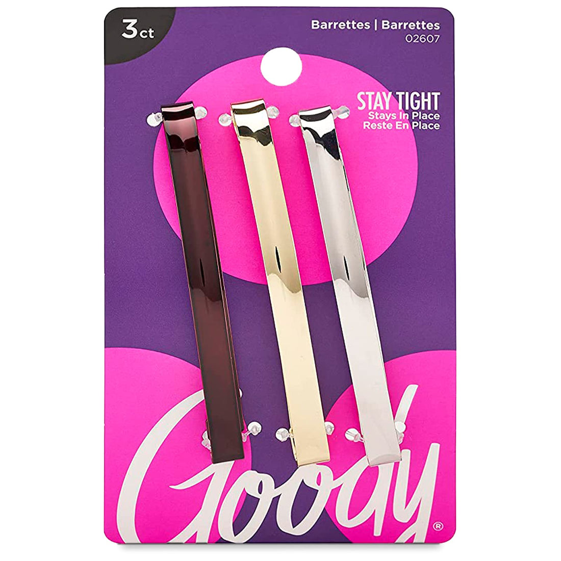Goody Metal Hair Barrettes Clips - 3 Count, Assorted Colors - Slideproof and Lock-In Place - Suitable for All Hair Types - Pain-Free Hair Accessories for Men, Women, Boys, and Girls - All Day Comfort